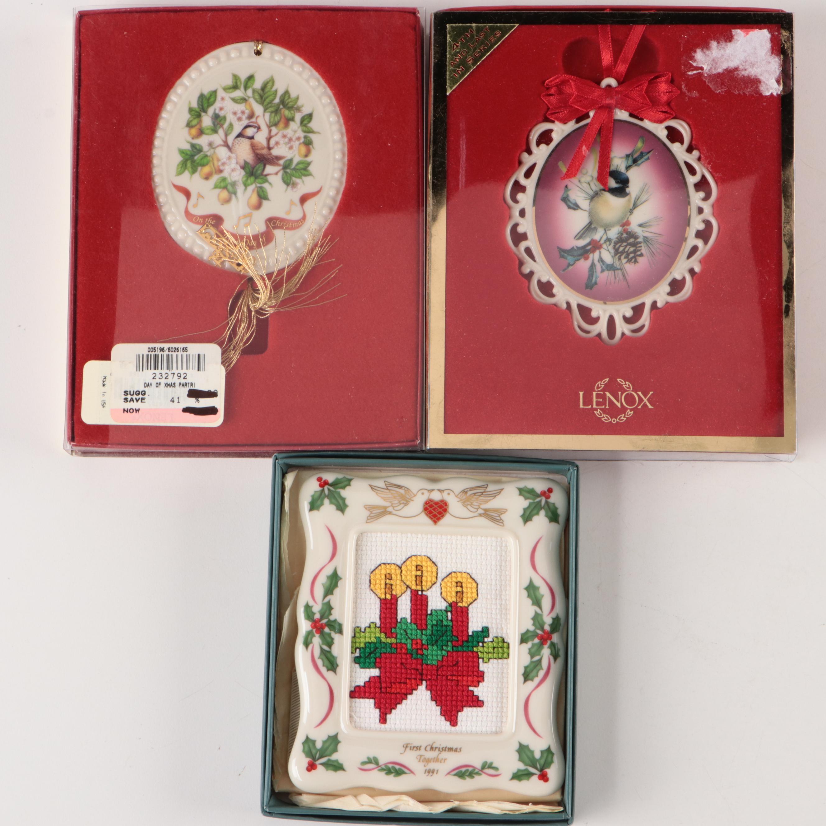 Lenox Christmas Ornaments with Winter Greetings Chickadee Pierced Border, More