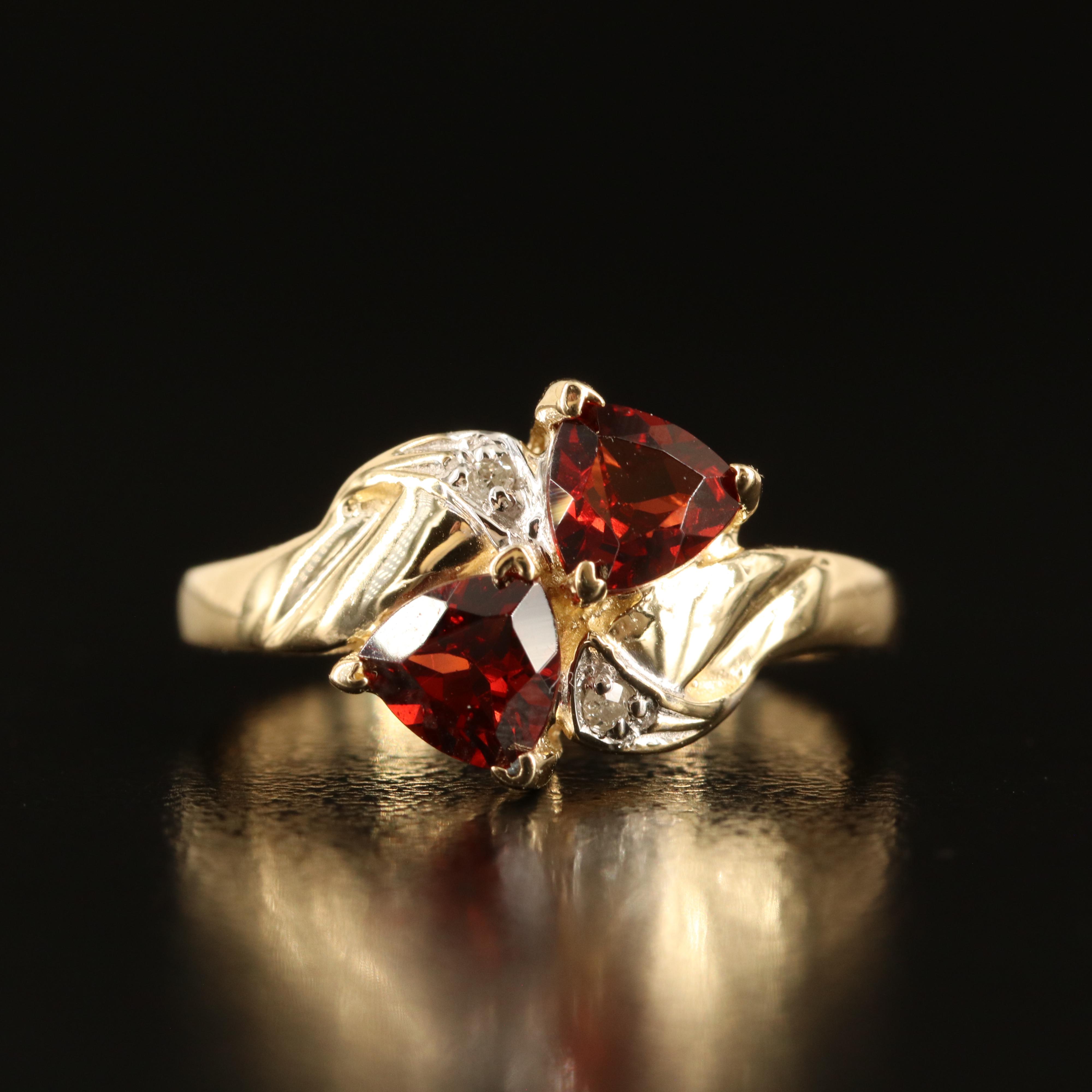 10K Garnet and Diamond Toi-et-Moi Ring