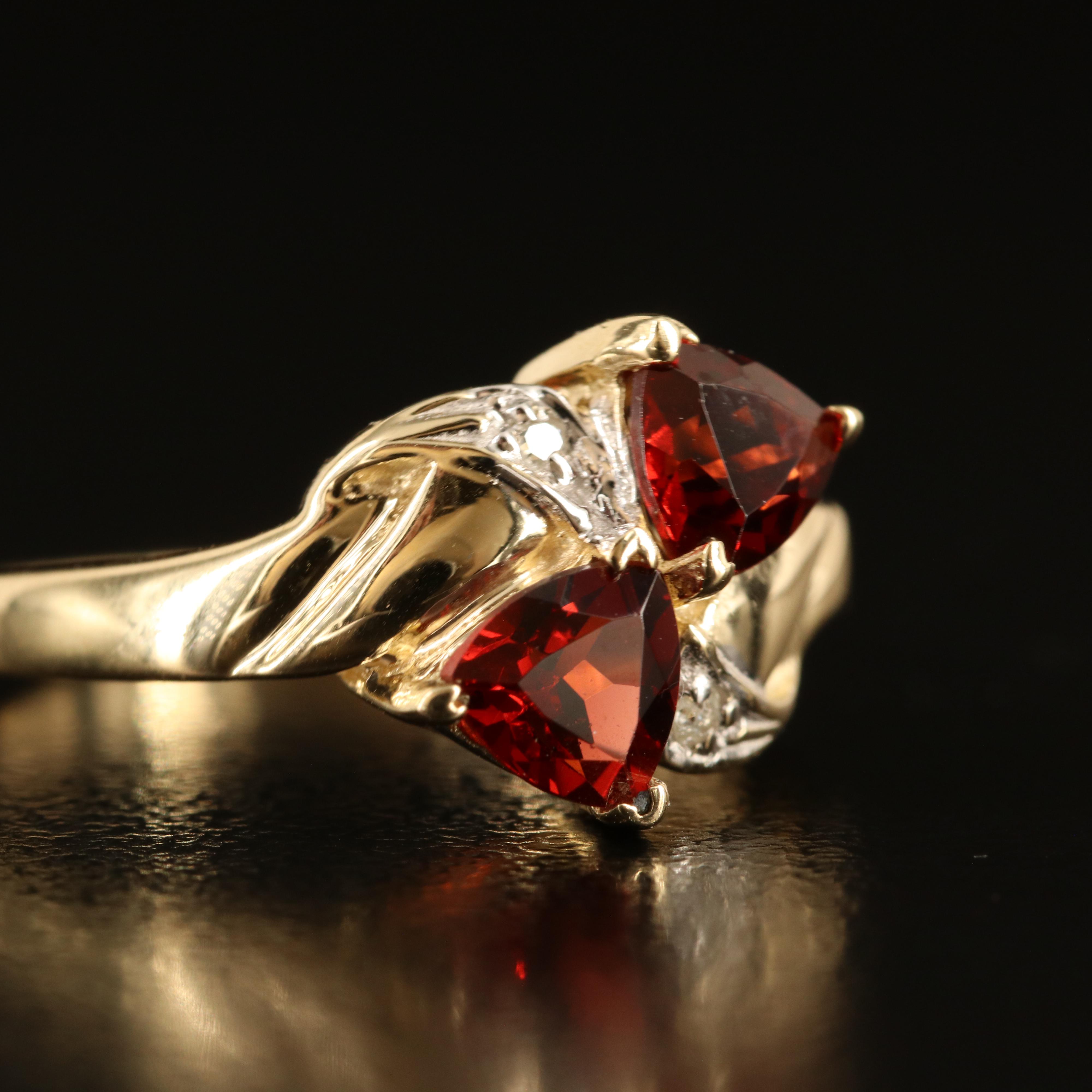10K Garnet and Diamond Toi-et-Moi Ring