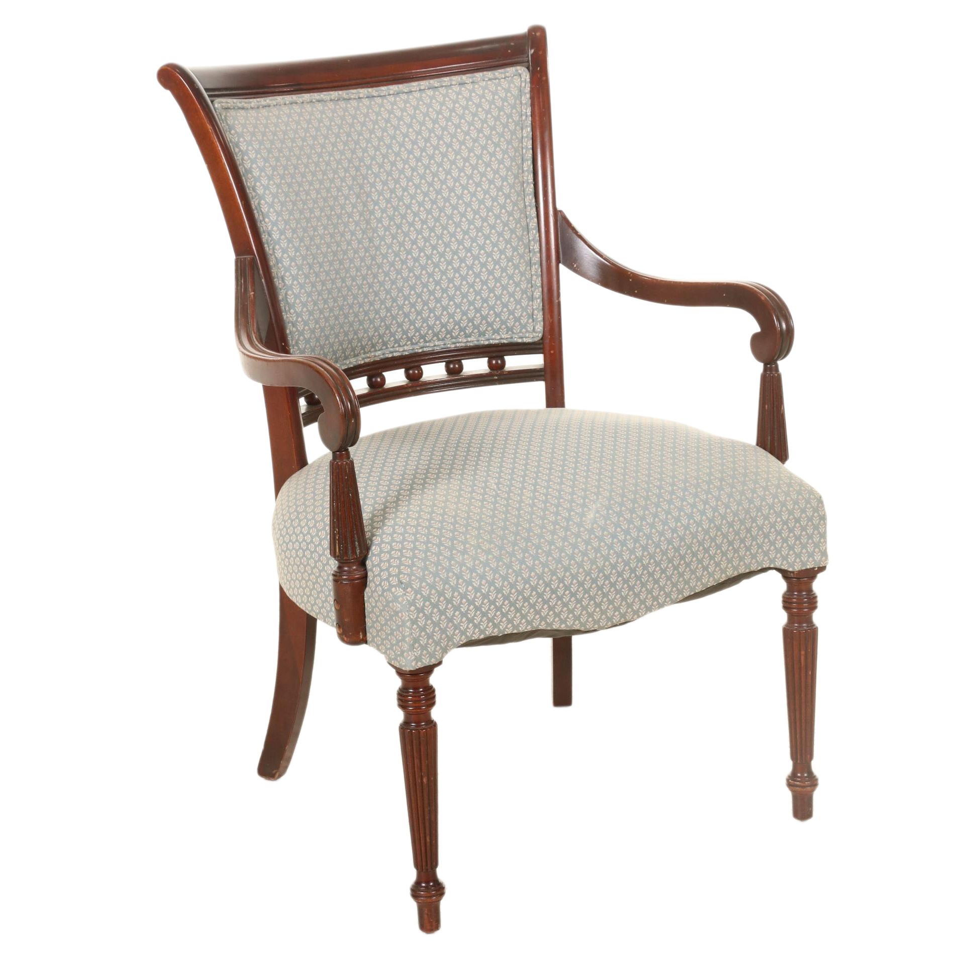 Neoclassical Style Upholstered Wooden Armchair