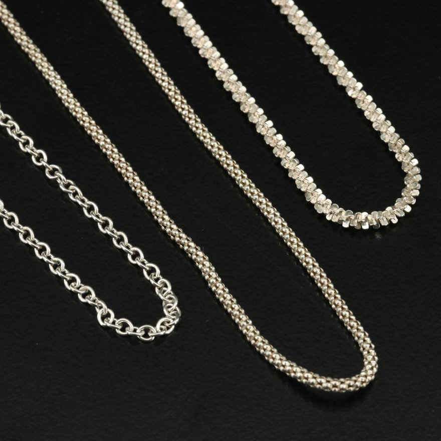 Sterling Sparkle, Popcorn and Cable Chain Necklaces