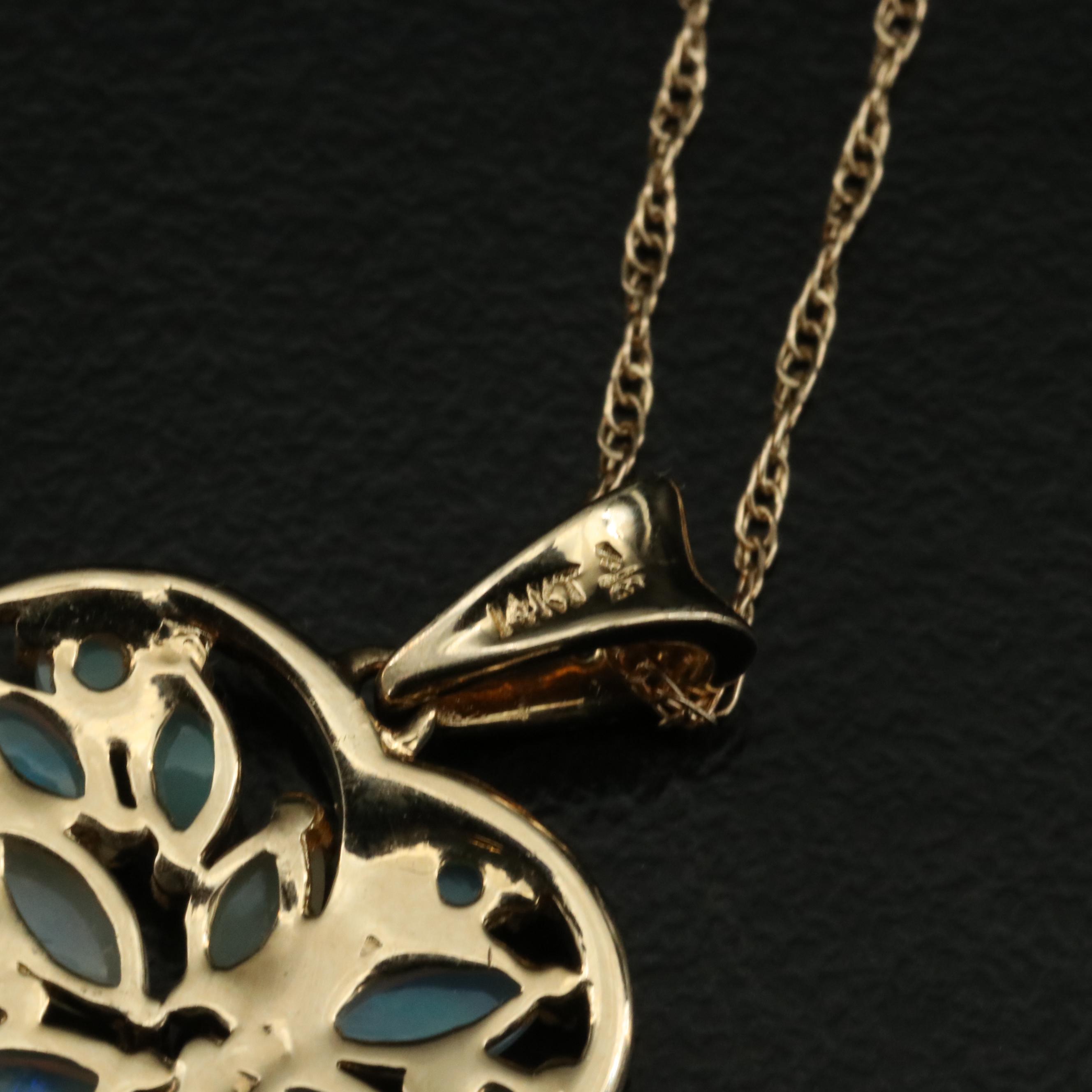 14K Opal and Diamond Heart Pendant Necklace