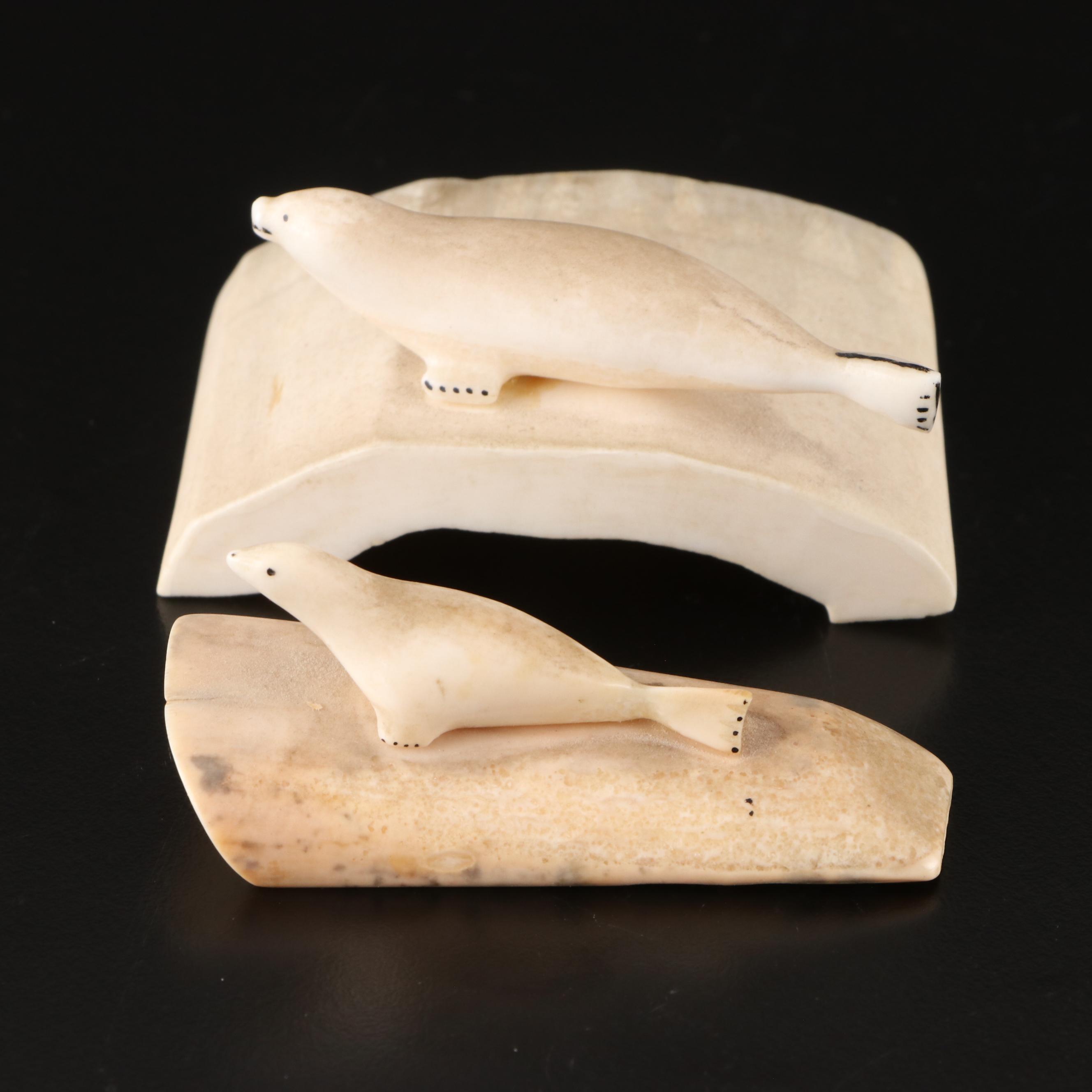 Native Alaskan Carved Walrus Ivory Figurines
