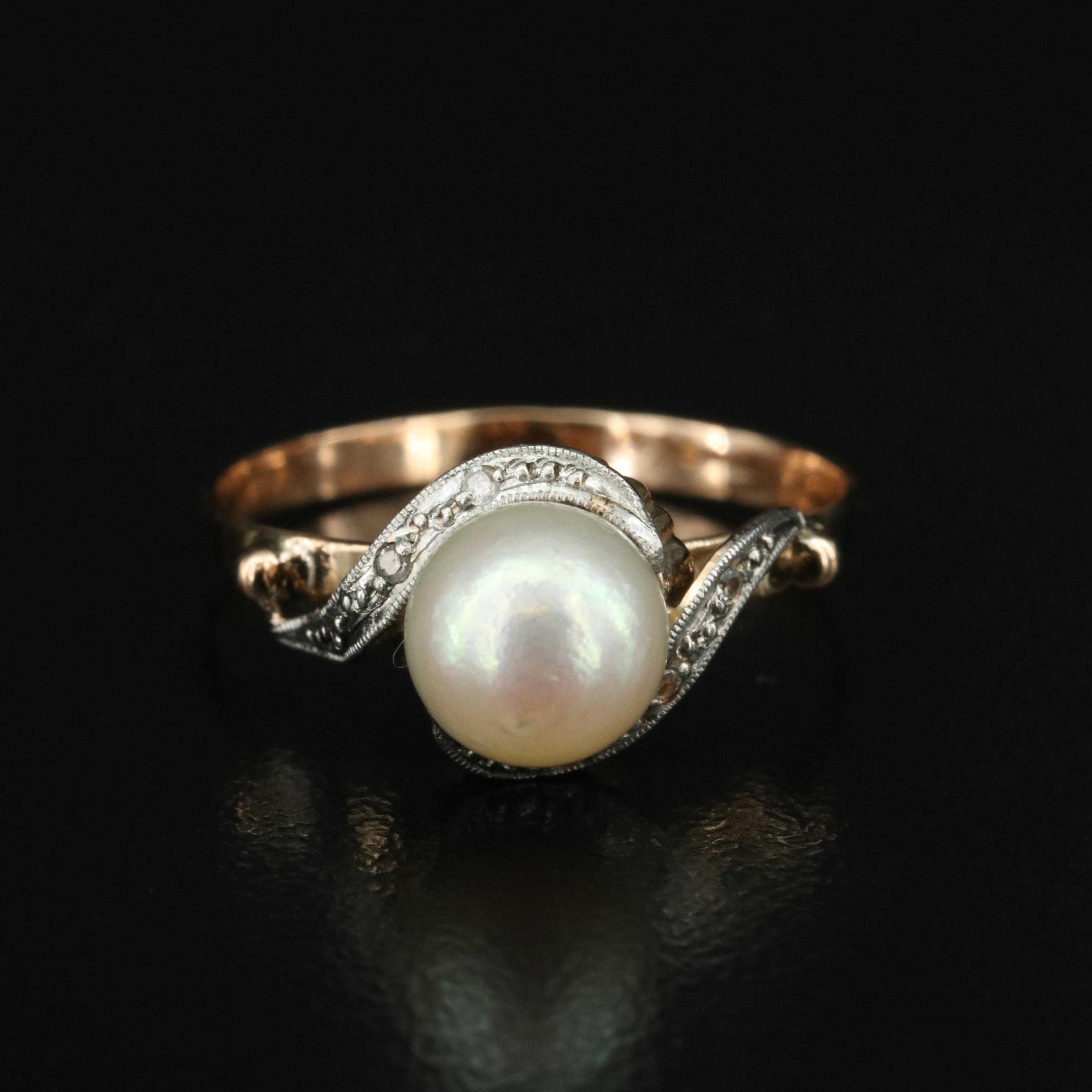 Vintage 14K Pearl and Topaz Ring with Platinum Accents