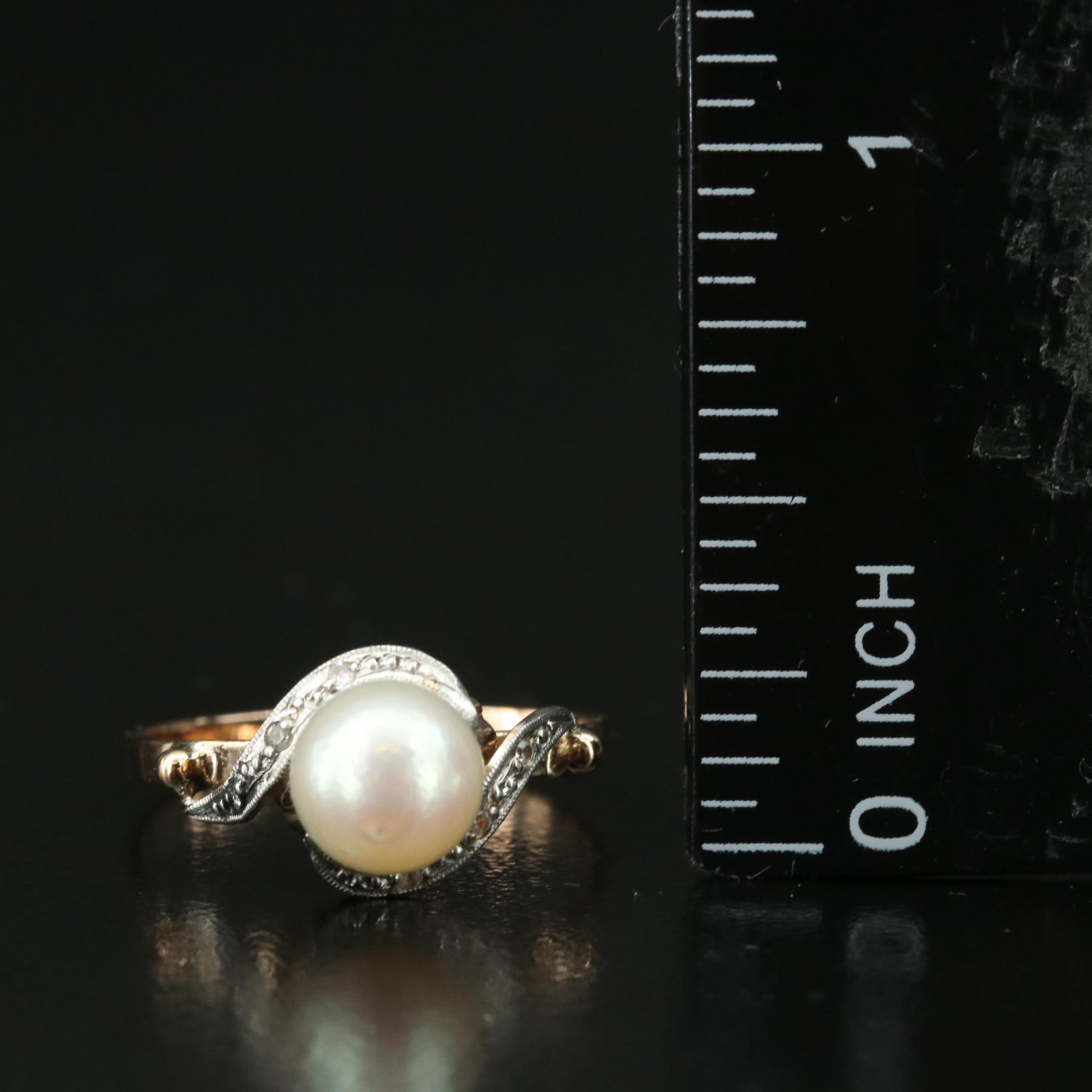 Vintage 14K Pearl and Topaz Ring with Platinum Accents