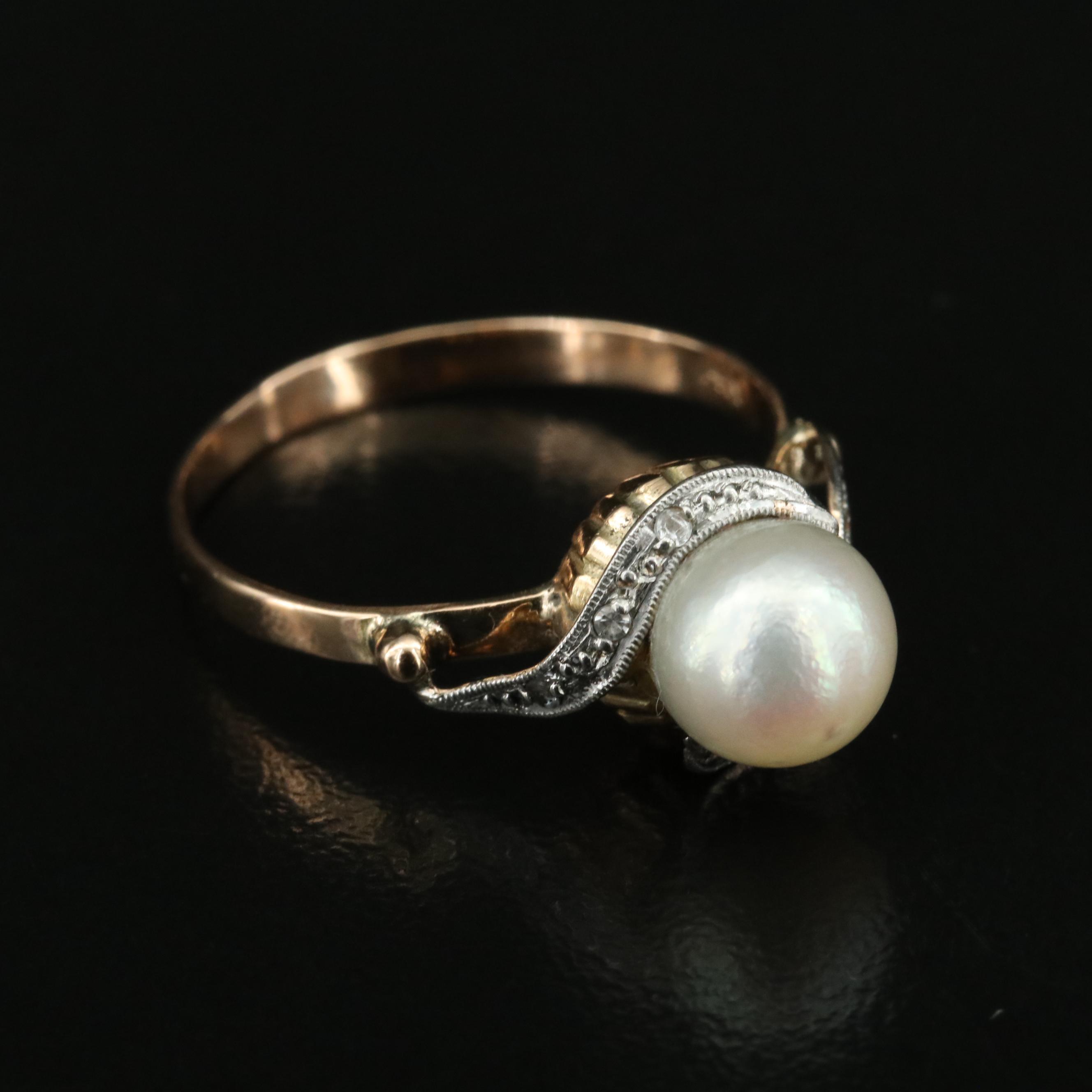 Vintage 14K Pearl and Topaz Ring with Platinum Accents