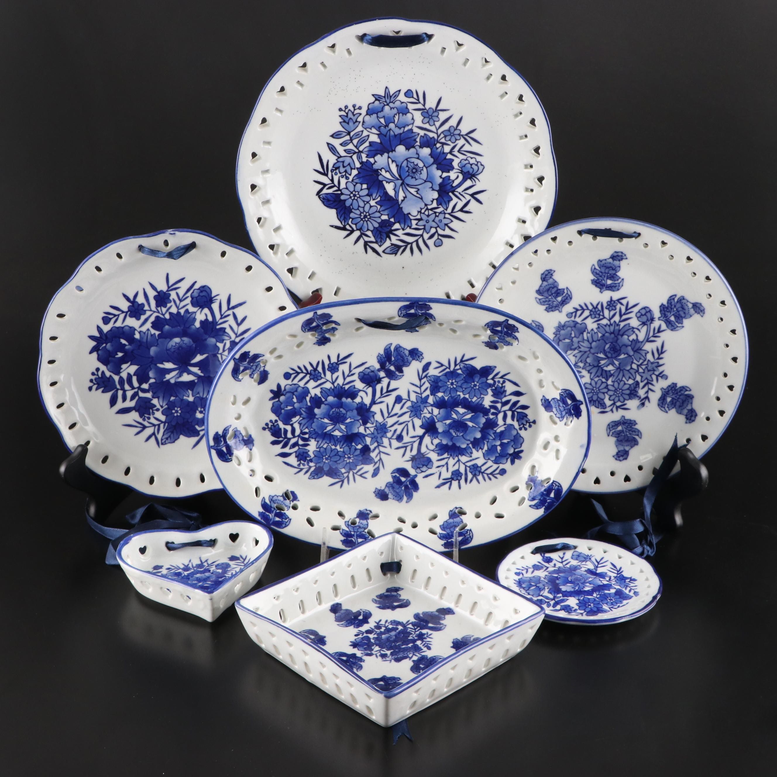 Pierced Blue and White Decorative Plate Collection