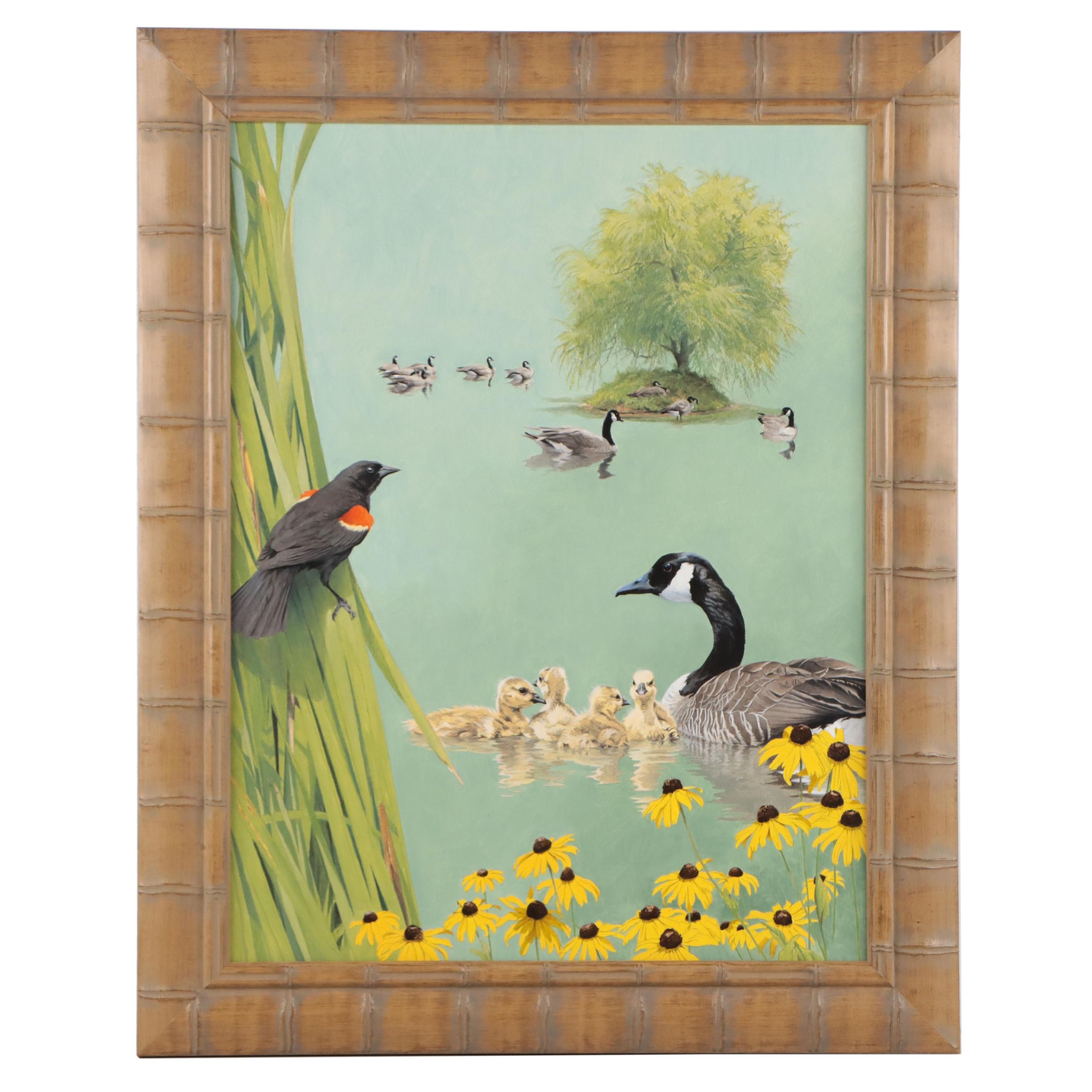 Mark Eberhard Oil Painting of Geese and a Bird, 2008