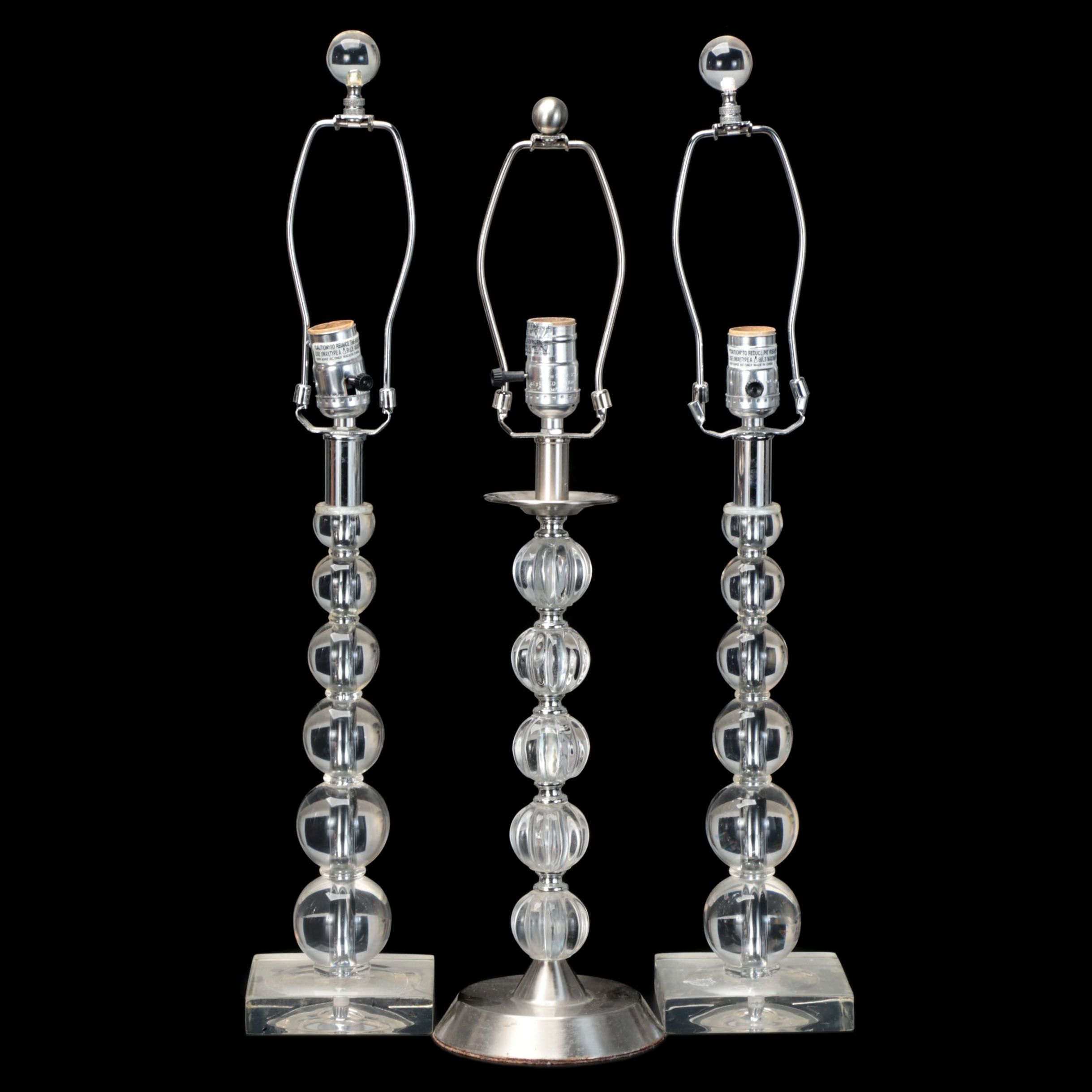 Three Stacked Orb Glass and Acrylic Table Lamps, Contemporary