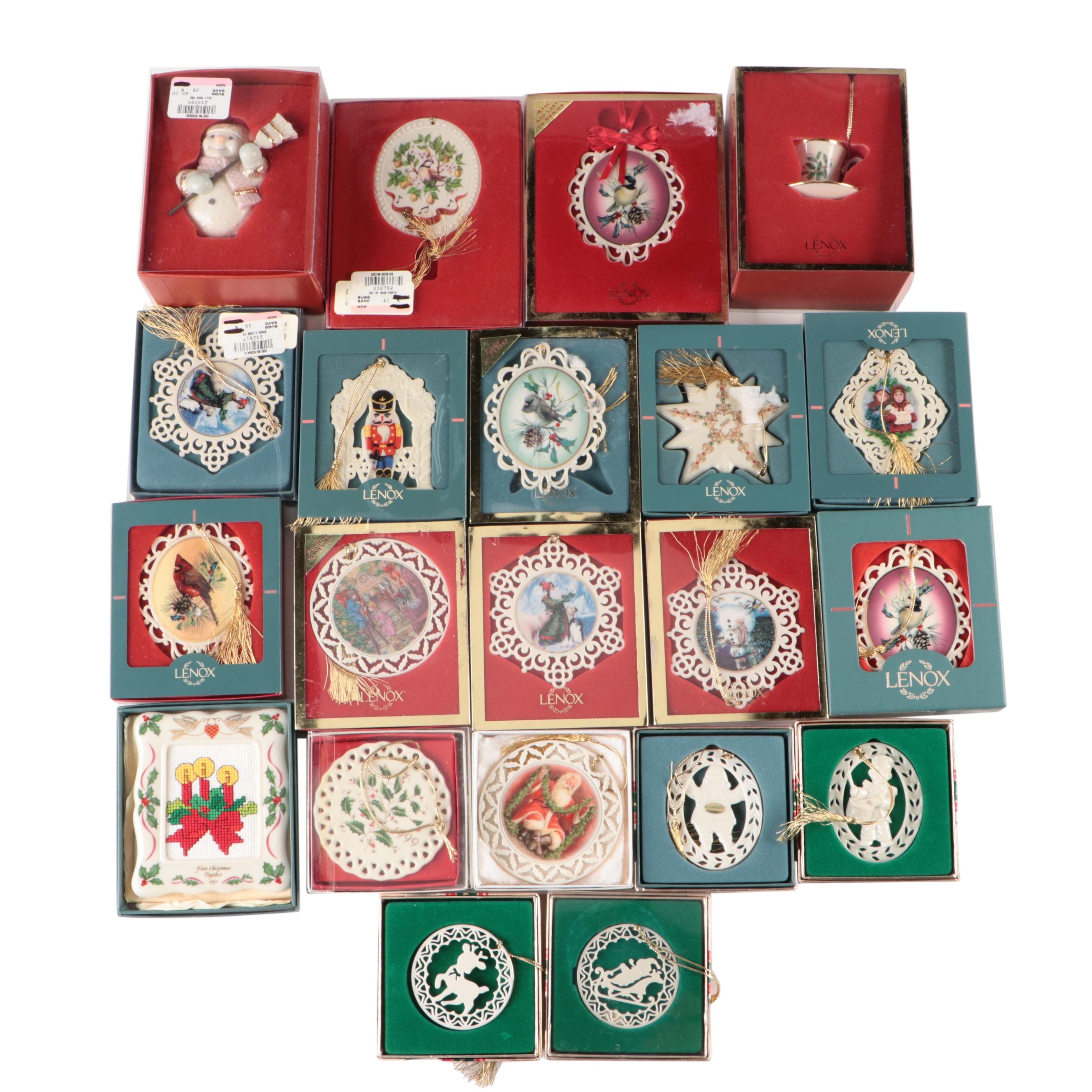 Lenox Christmas Ornaments with Winter Greetings Chickadee Pierced Border, More