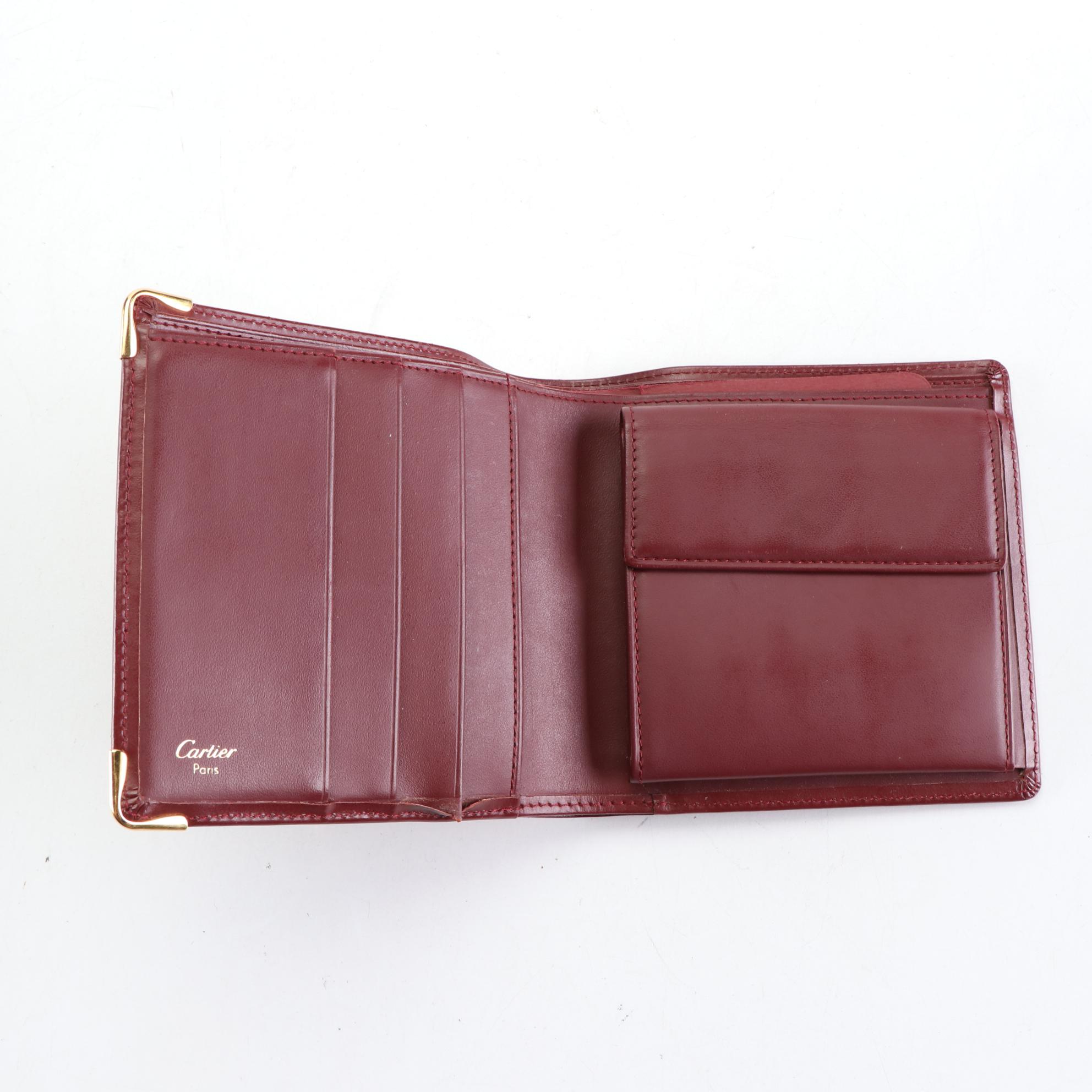 Cartier Bifold Wallet in Burgundy Leather with Box