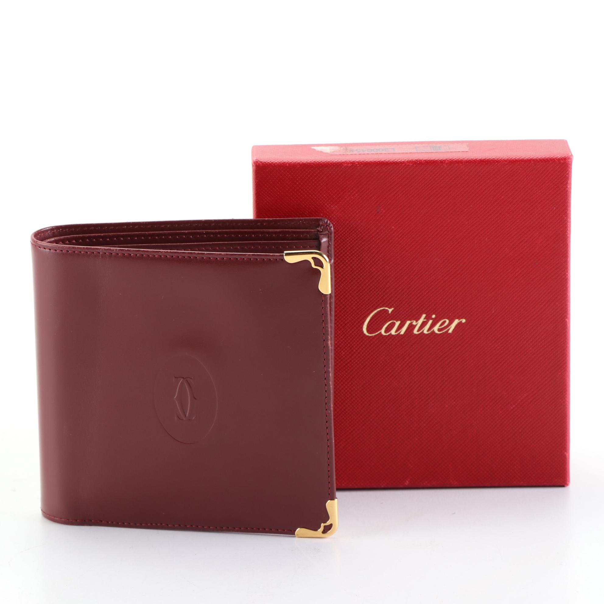 Cartier Bifold Wallet in Burgundy Leather with Box