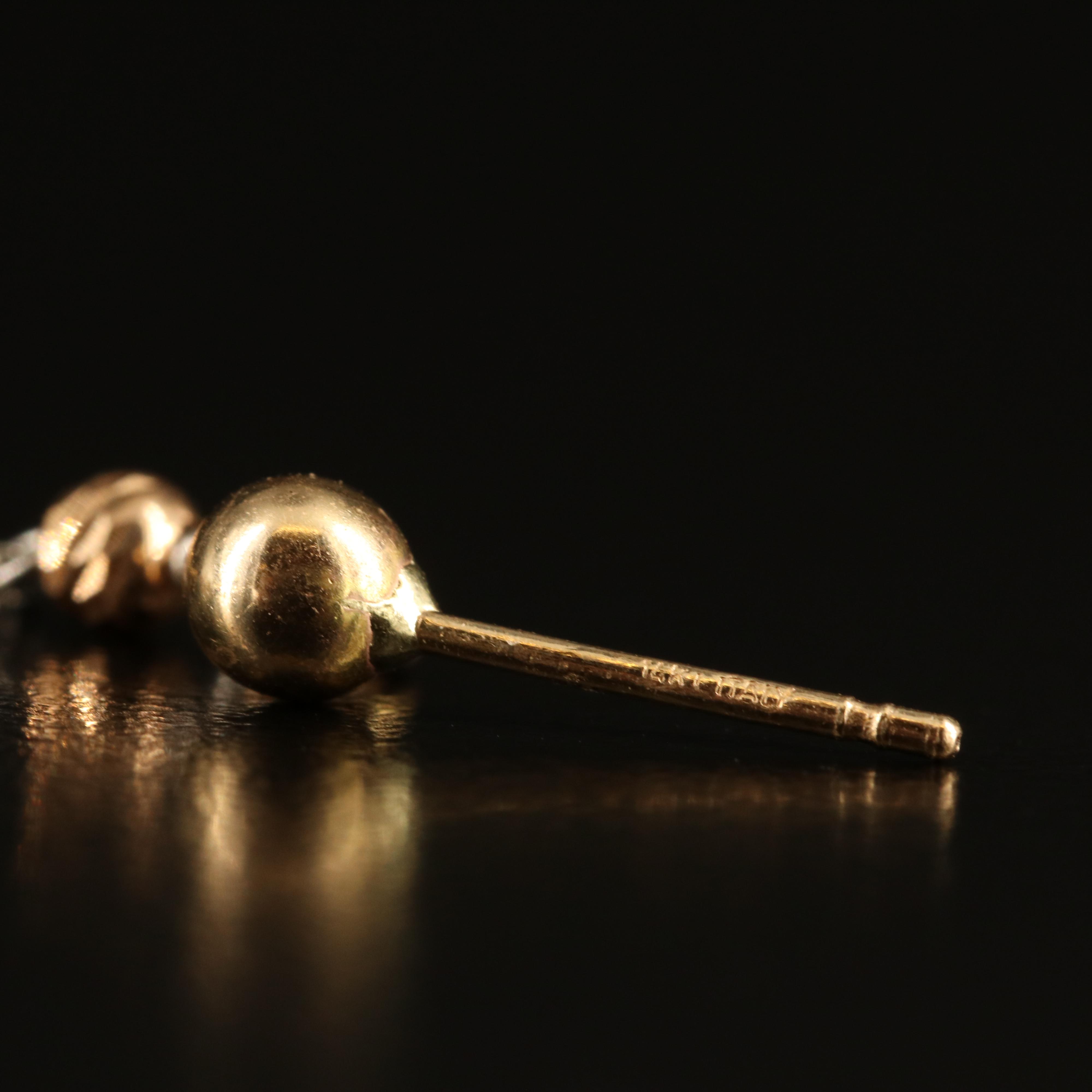 14K Floral Drop Earrings with Diamond Cut Finish