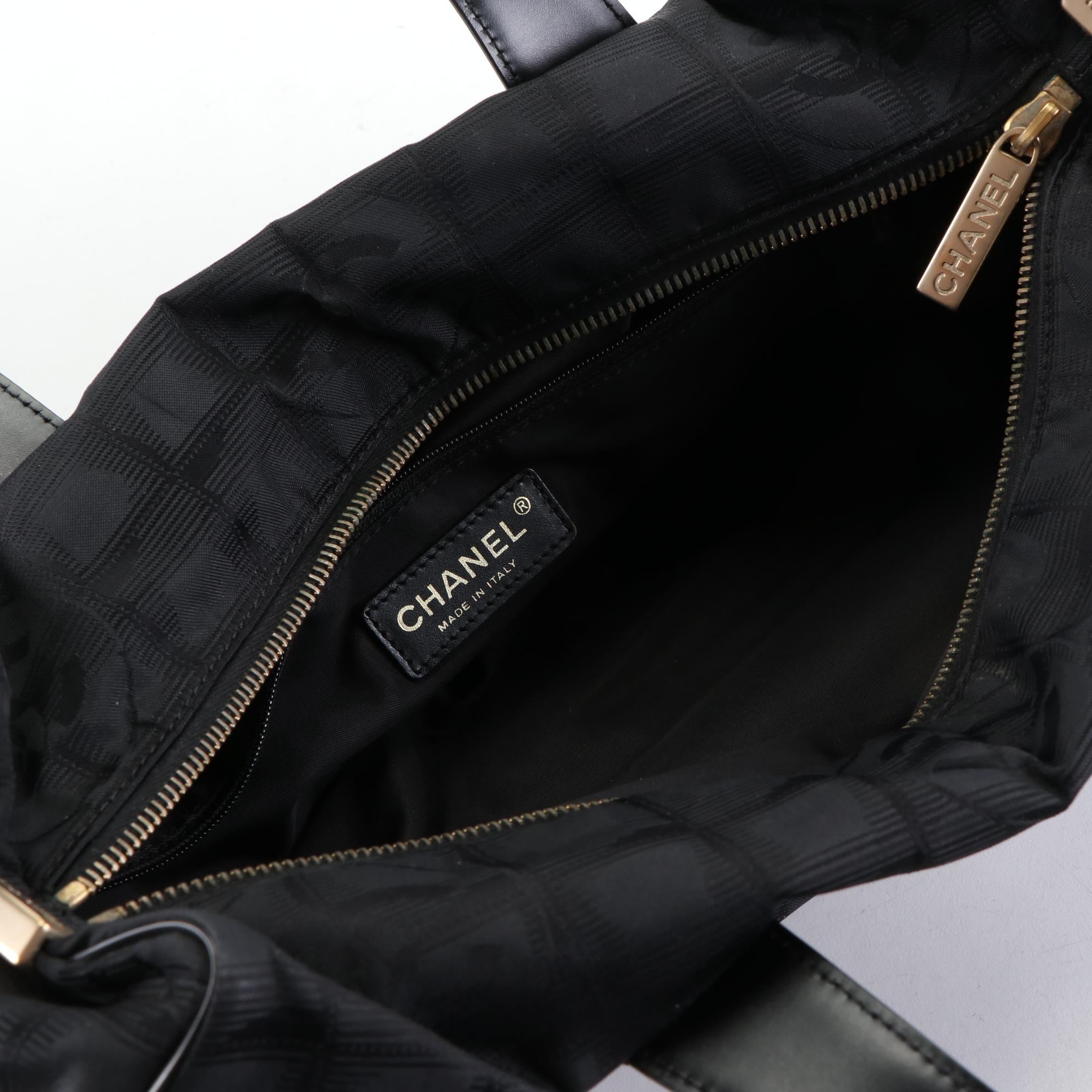 Chanel Travel Line Shoulder Bag in Black Nylon Jacquard and Leather