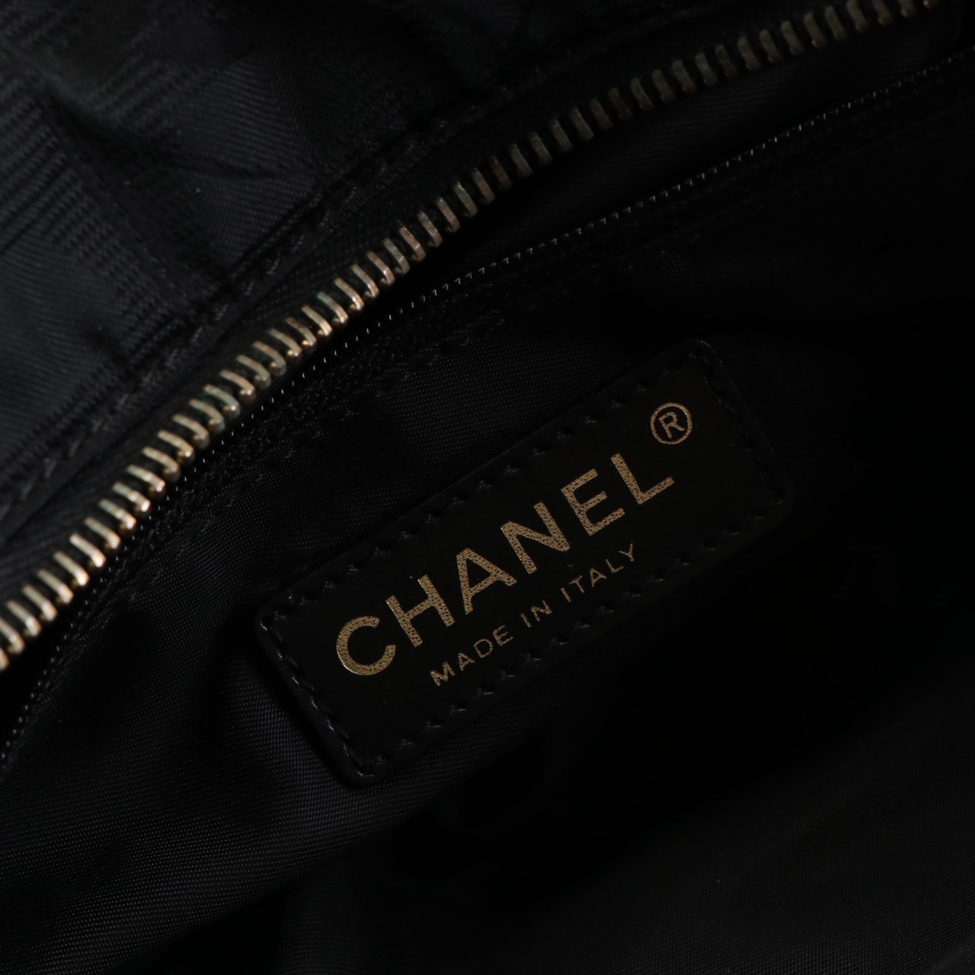 Chanel Travel Line Shoulder Bag in Black Nylon Jacquard and Leather