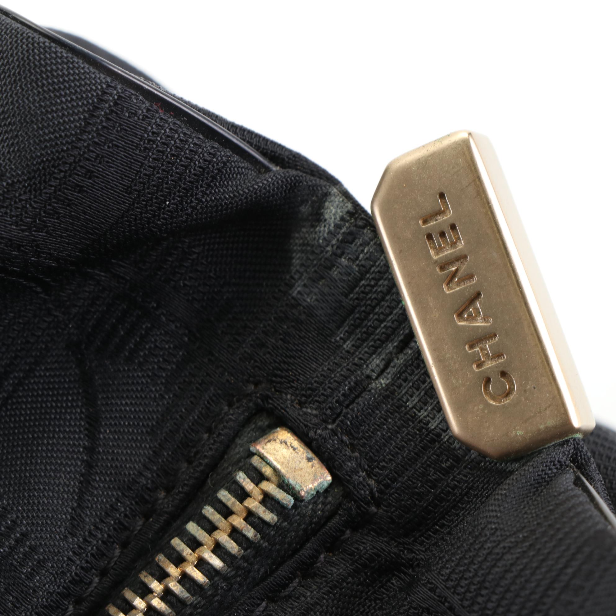 Chanel Travel Line Shoulder Bag in Black Nylon Jacquard and Leather