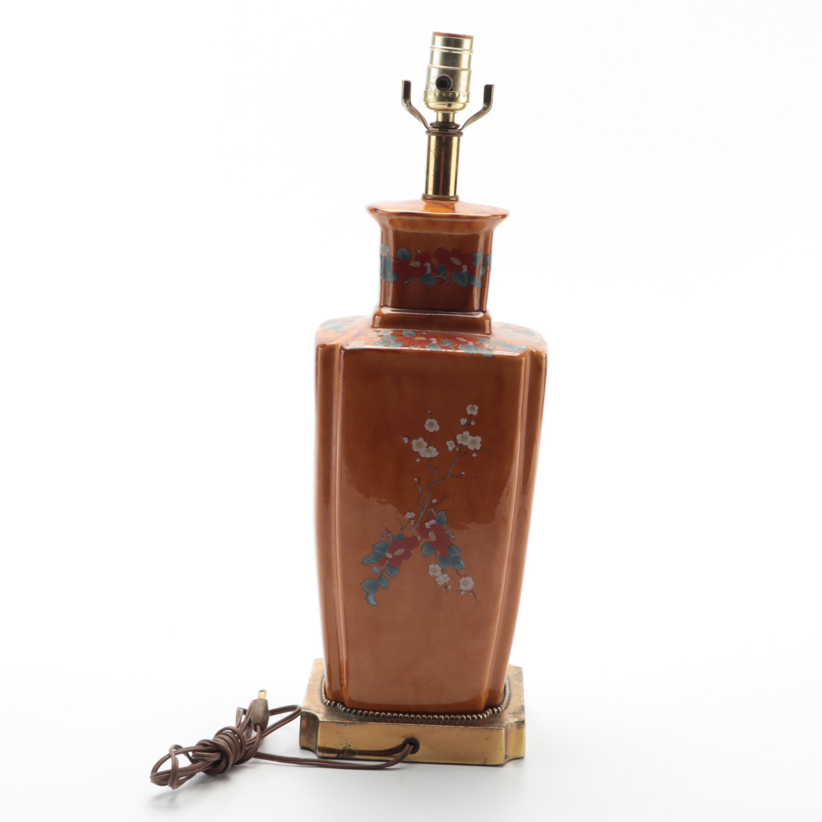 Chinese Garden Motif Transfer Decorated Ceramic Table Lamp