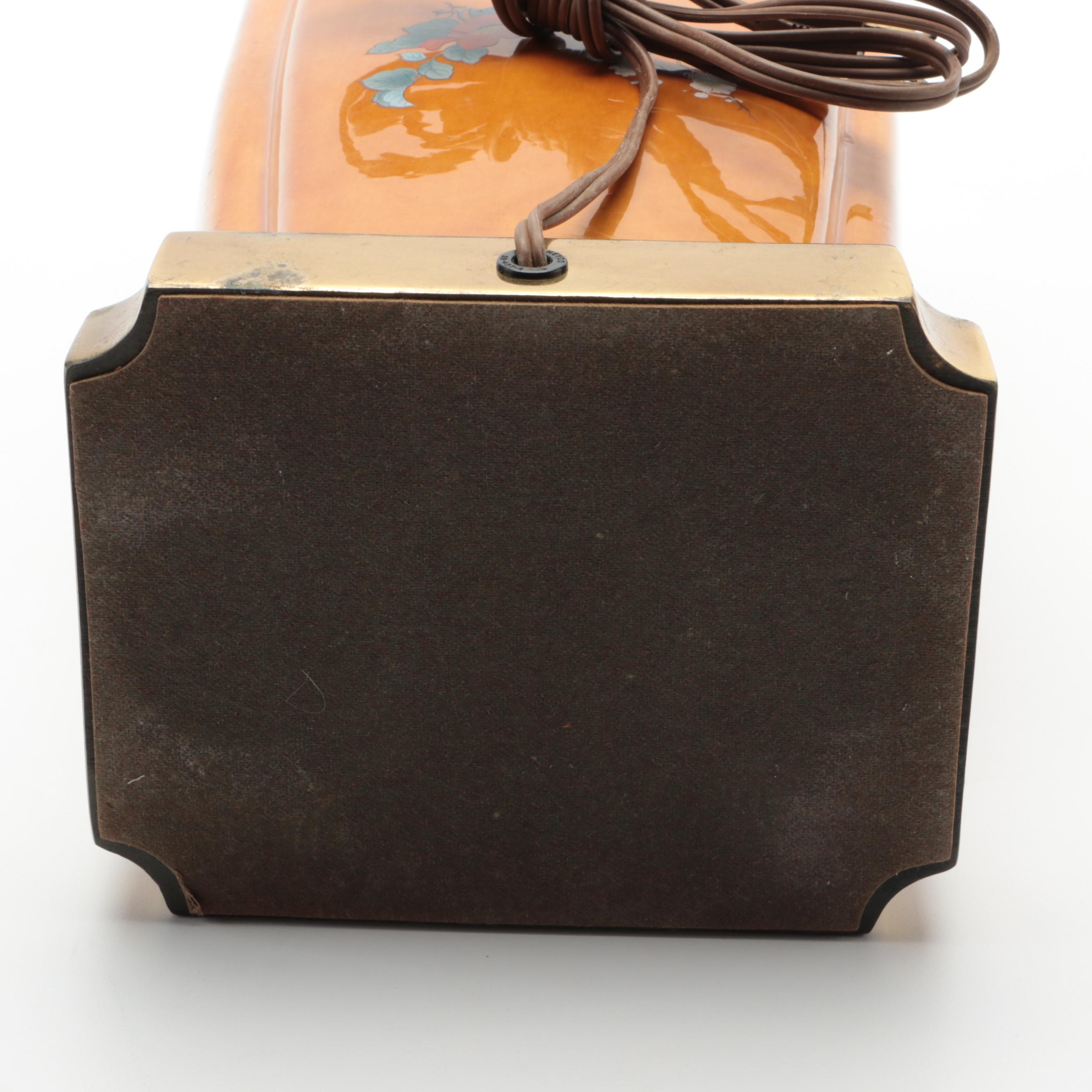 Chinese Garden Motif Transfer Decorated Ceramic Table Lamp