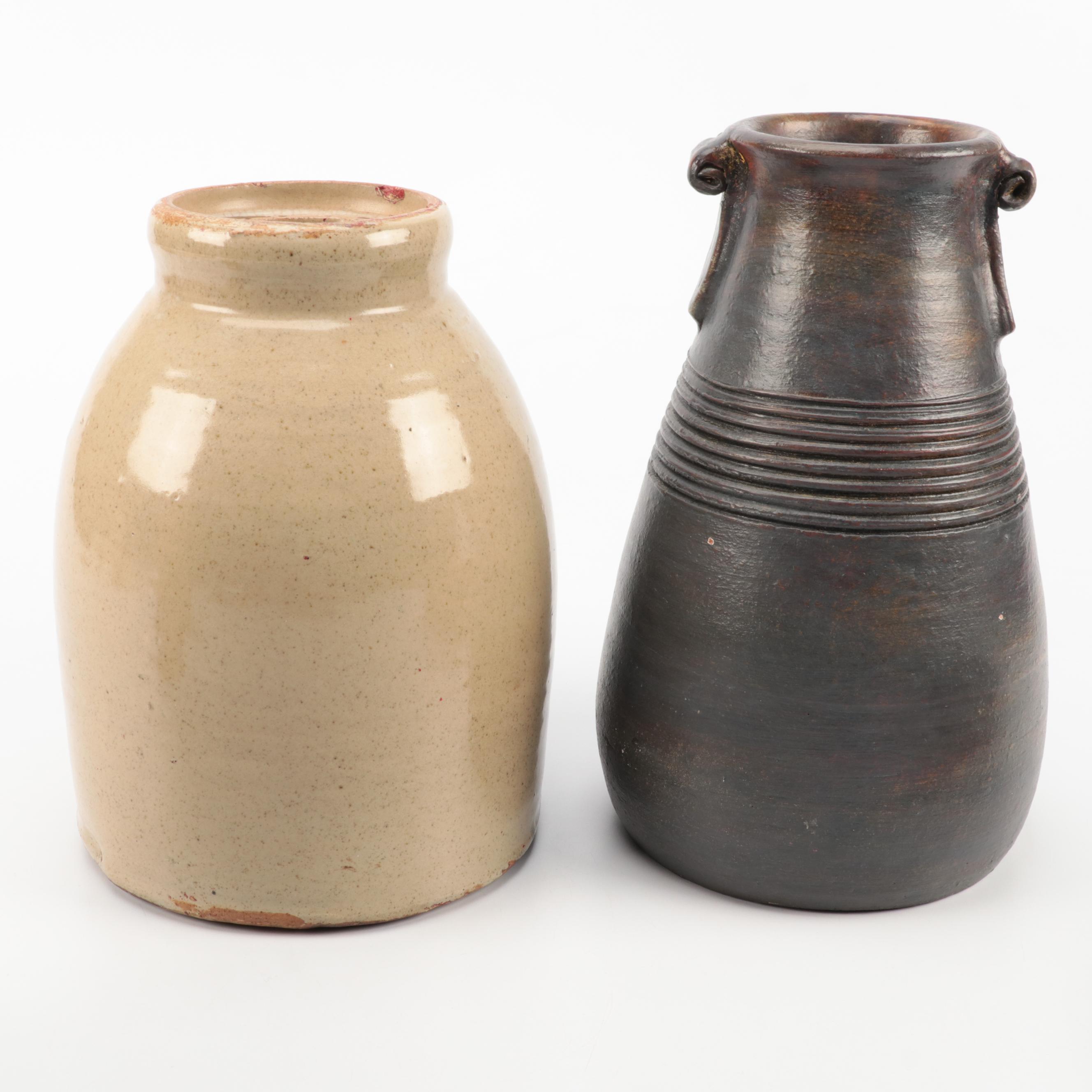 Antique Apollinaris Mineral Water Bottle, Signed Art Pottery Vase, and More