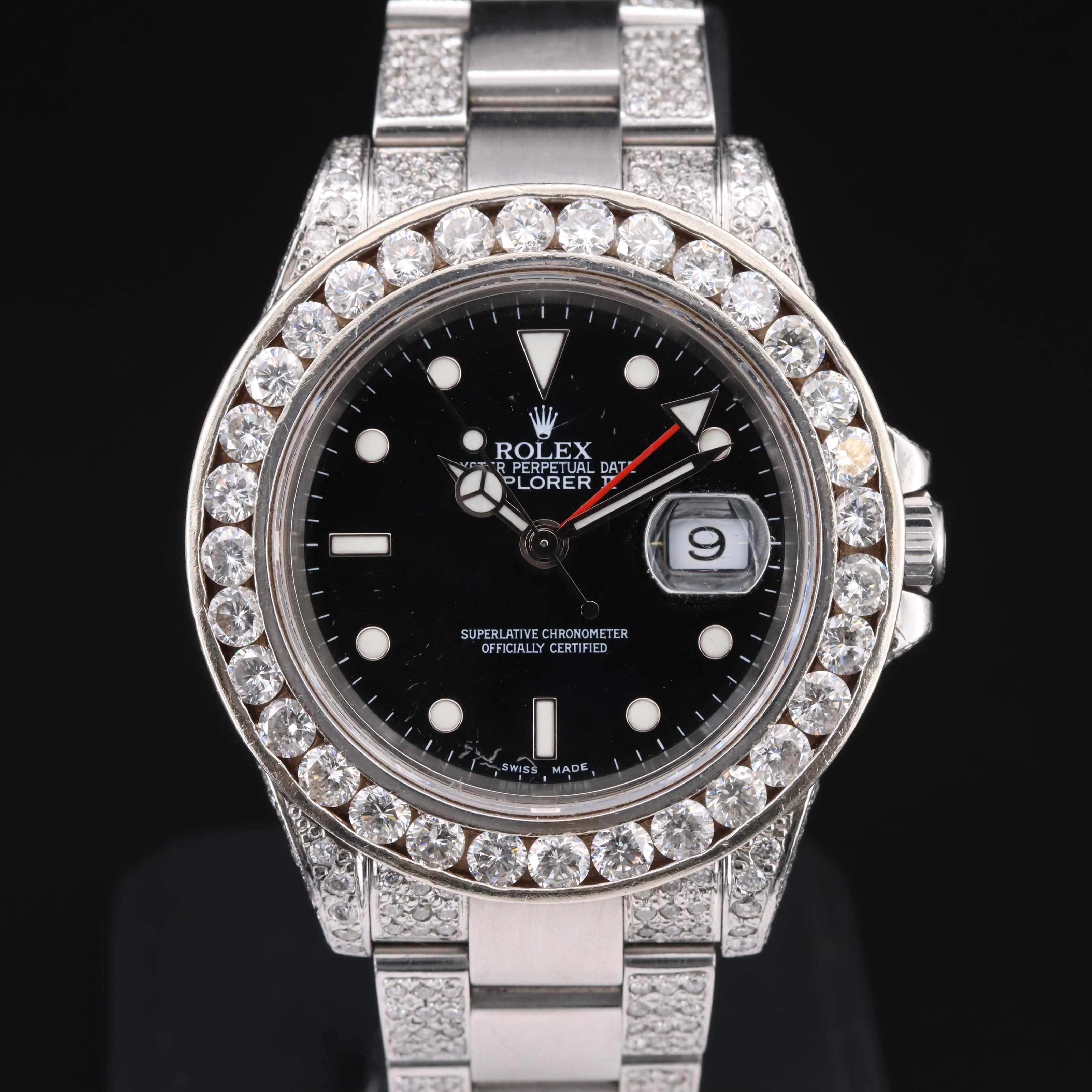 1999 Rolex Explorer II 8.83 CTW Custom Diamond Watch