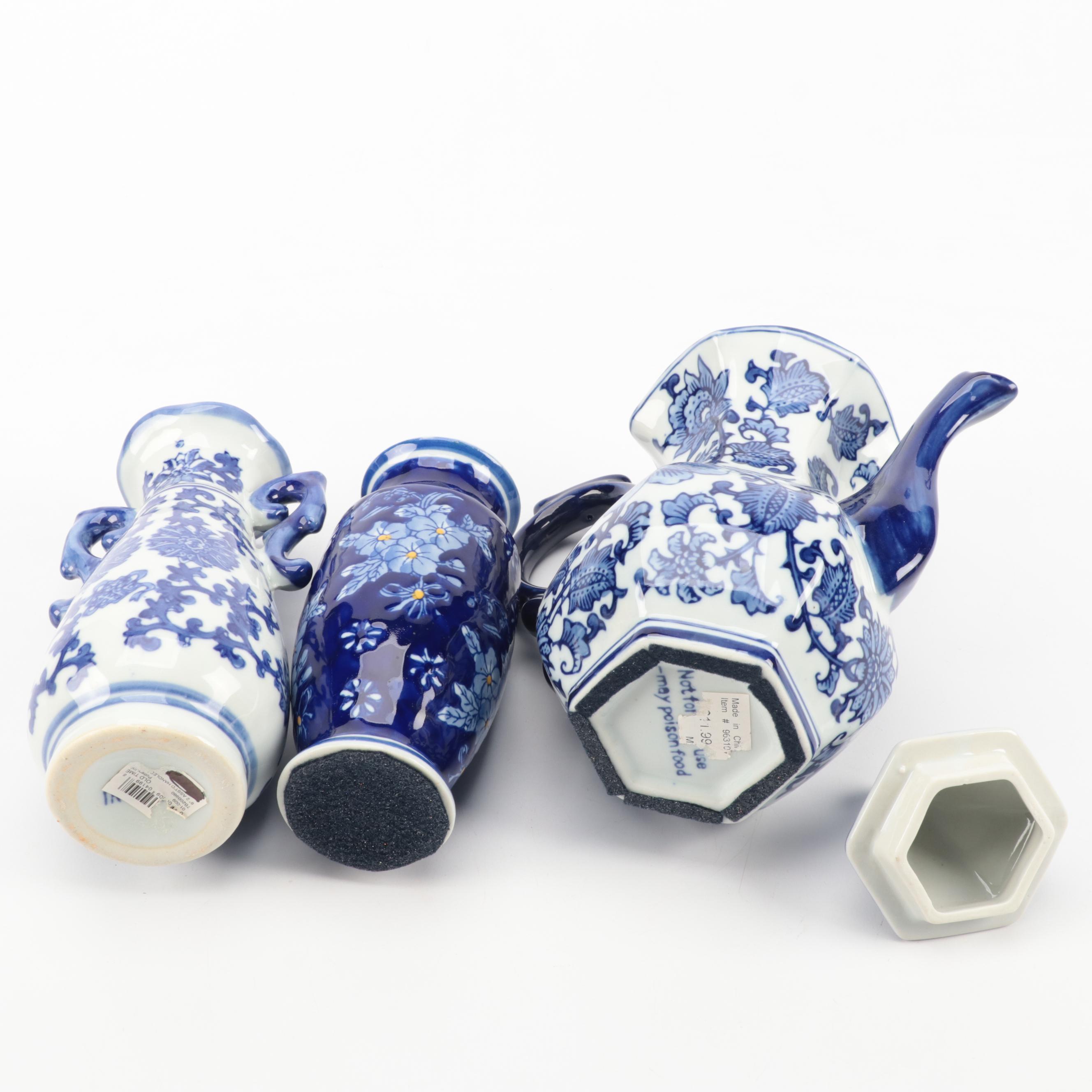 Bombay Co. Chinese Blue and Porcelain Jar with Other Vases and Teapot