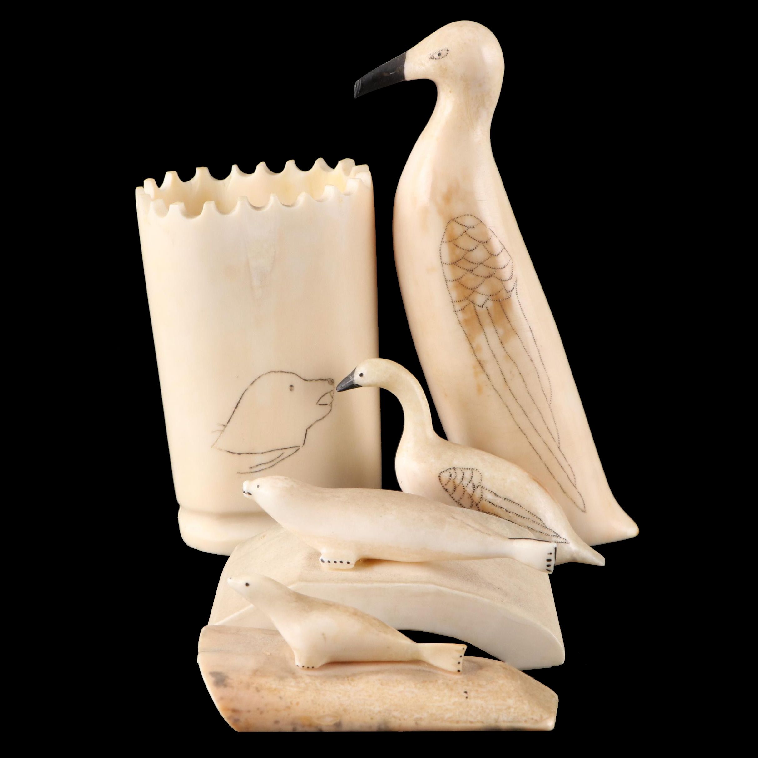 Native Alaskan Carved Walrus Ivory Figurines