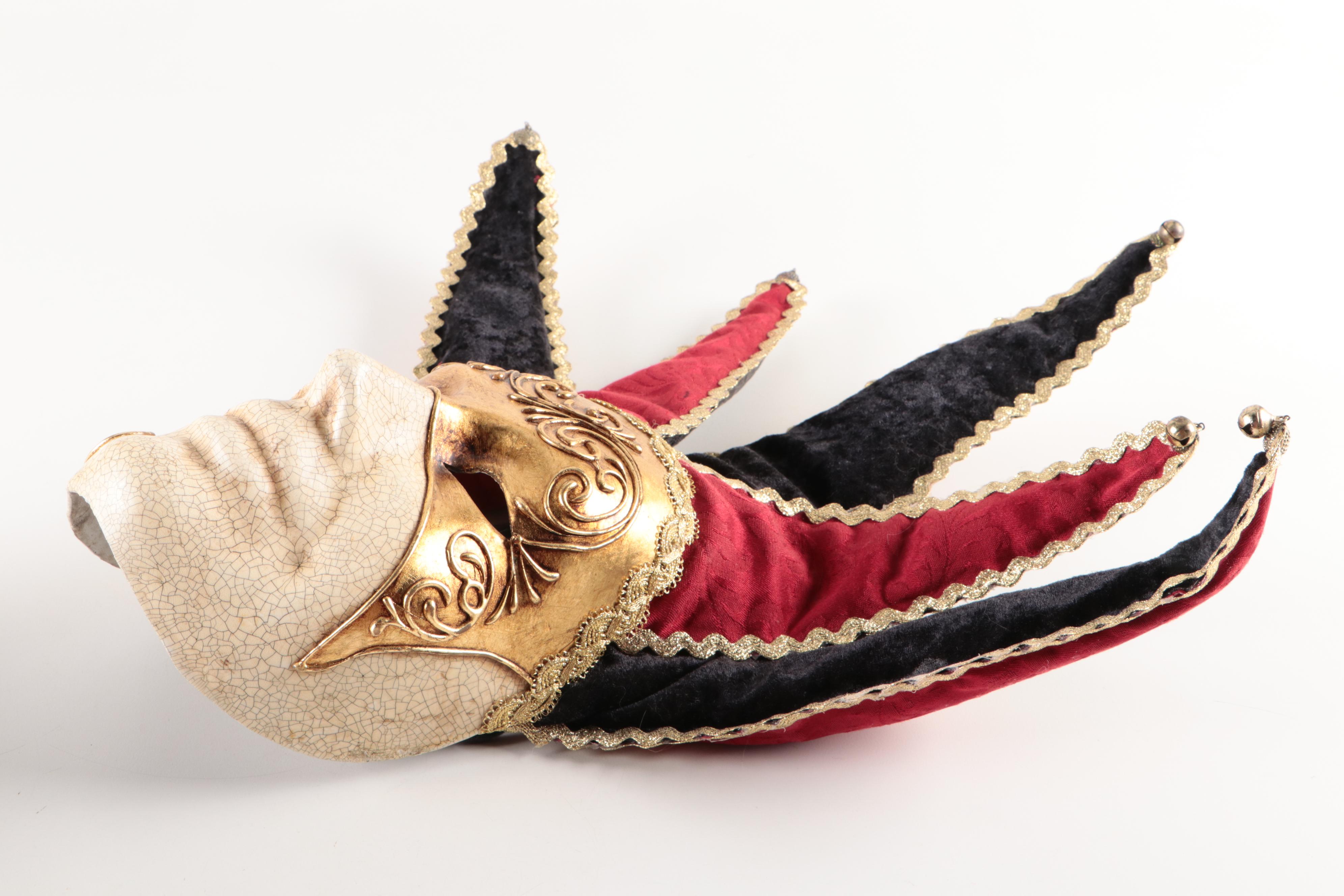 Venetian Jester Style Papier-Mâché Wall Mask