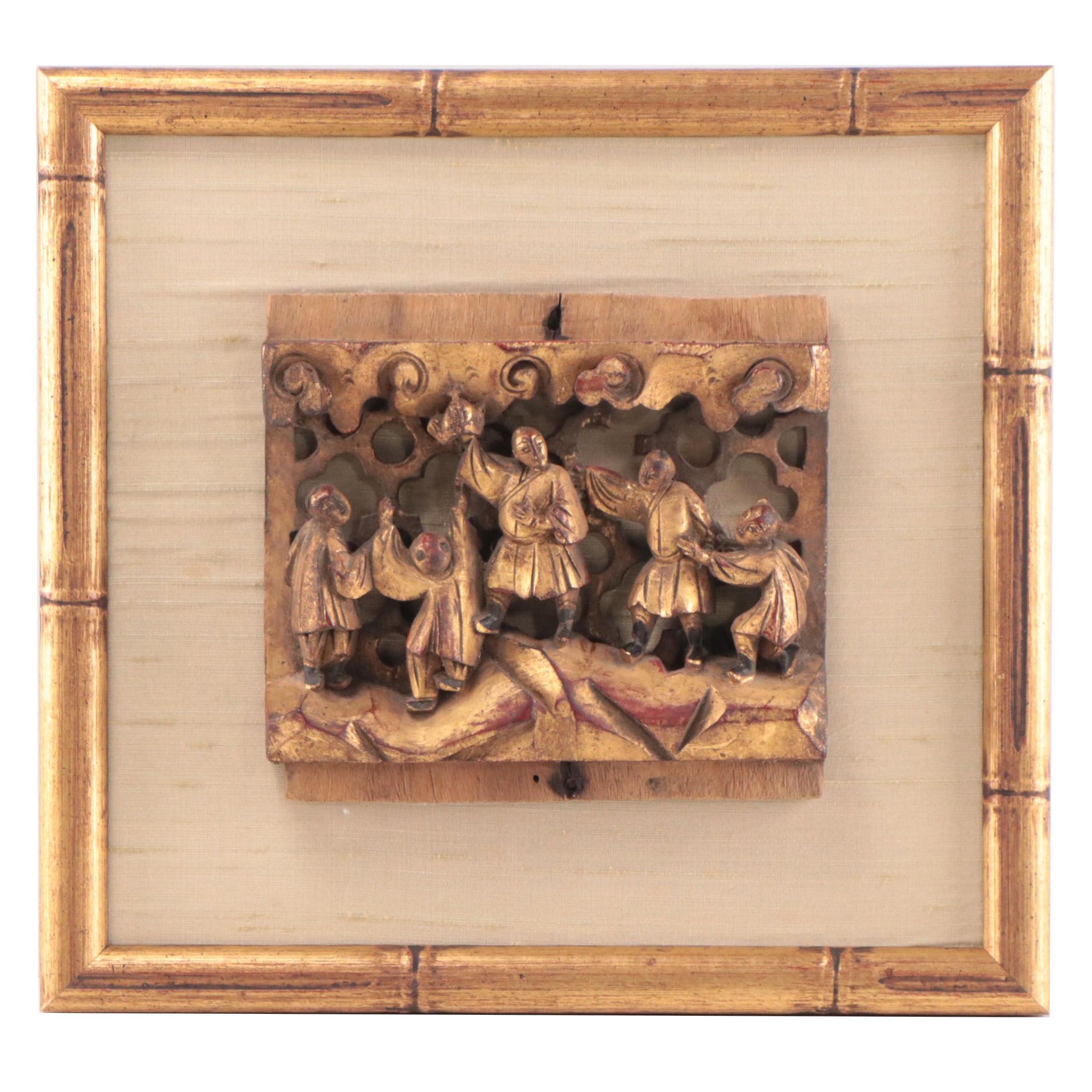 Chinese Carved Gilt Wood Relief Panel