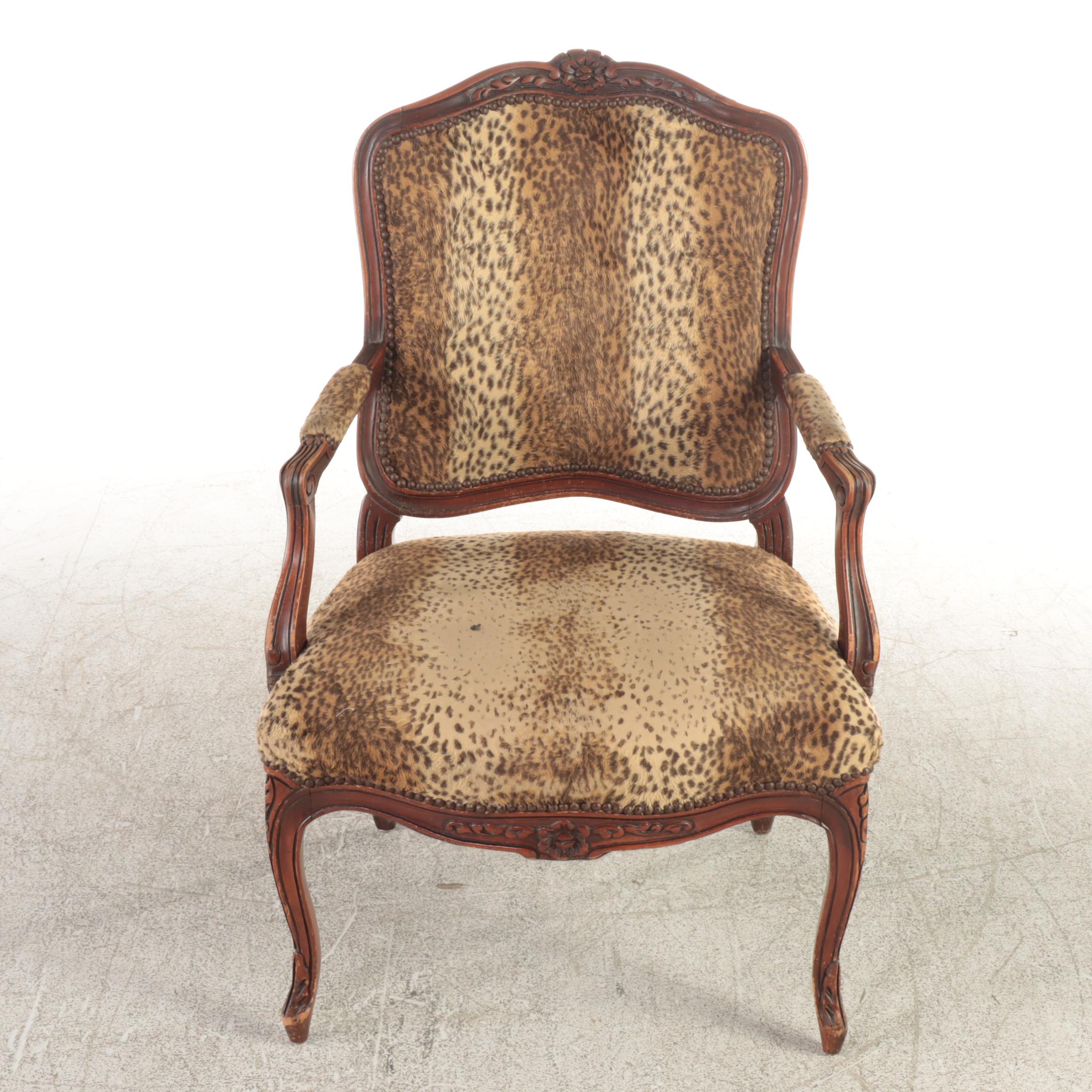 Rococo Revival Custom-Upholstered Carved Wooden Fauteuil Armchair