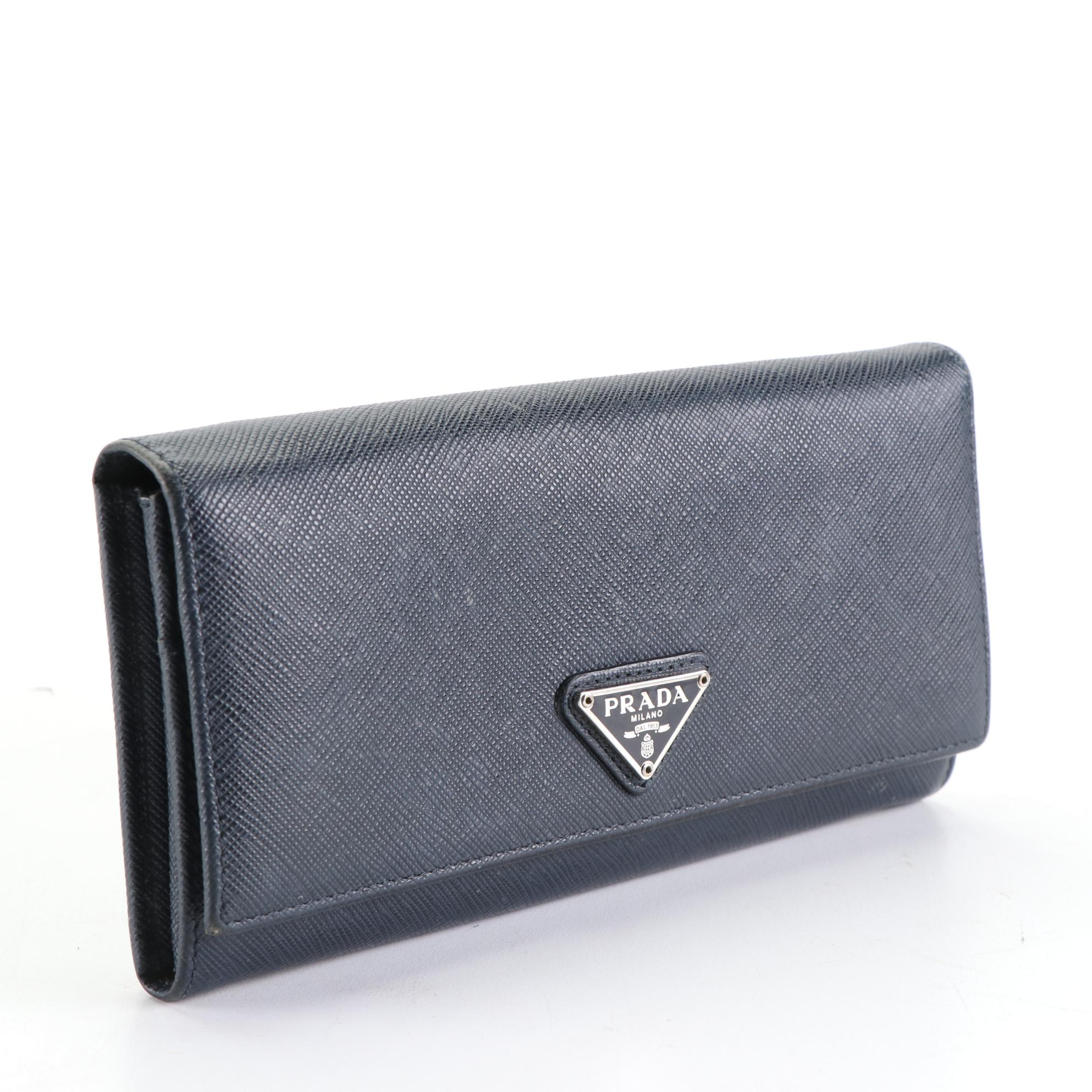 Prada Triangle Logo Flap Wallet in Saffiano Leather