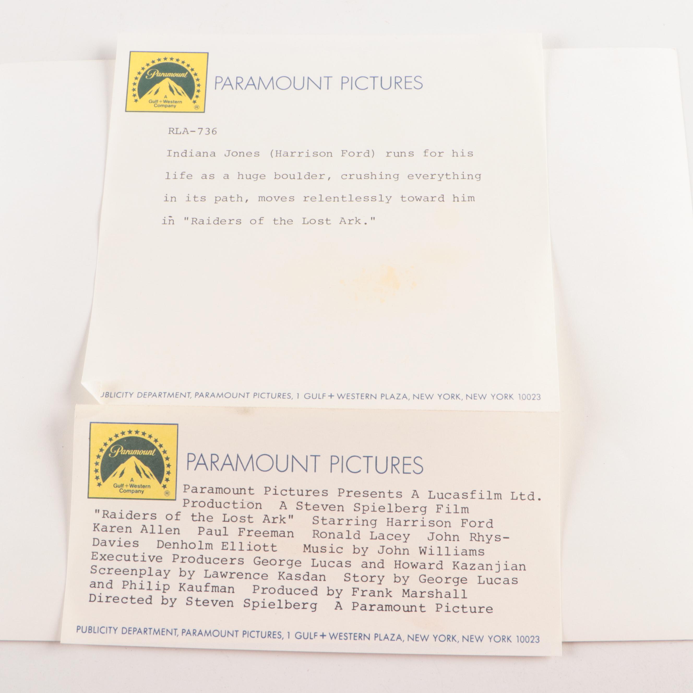 "Raiders of the Lost Ark" Paramount Pictures Film Still