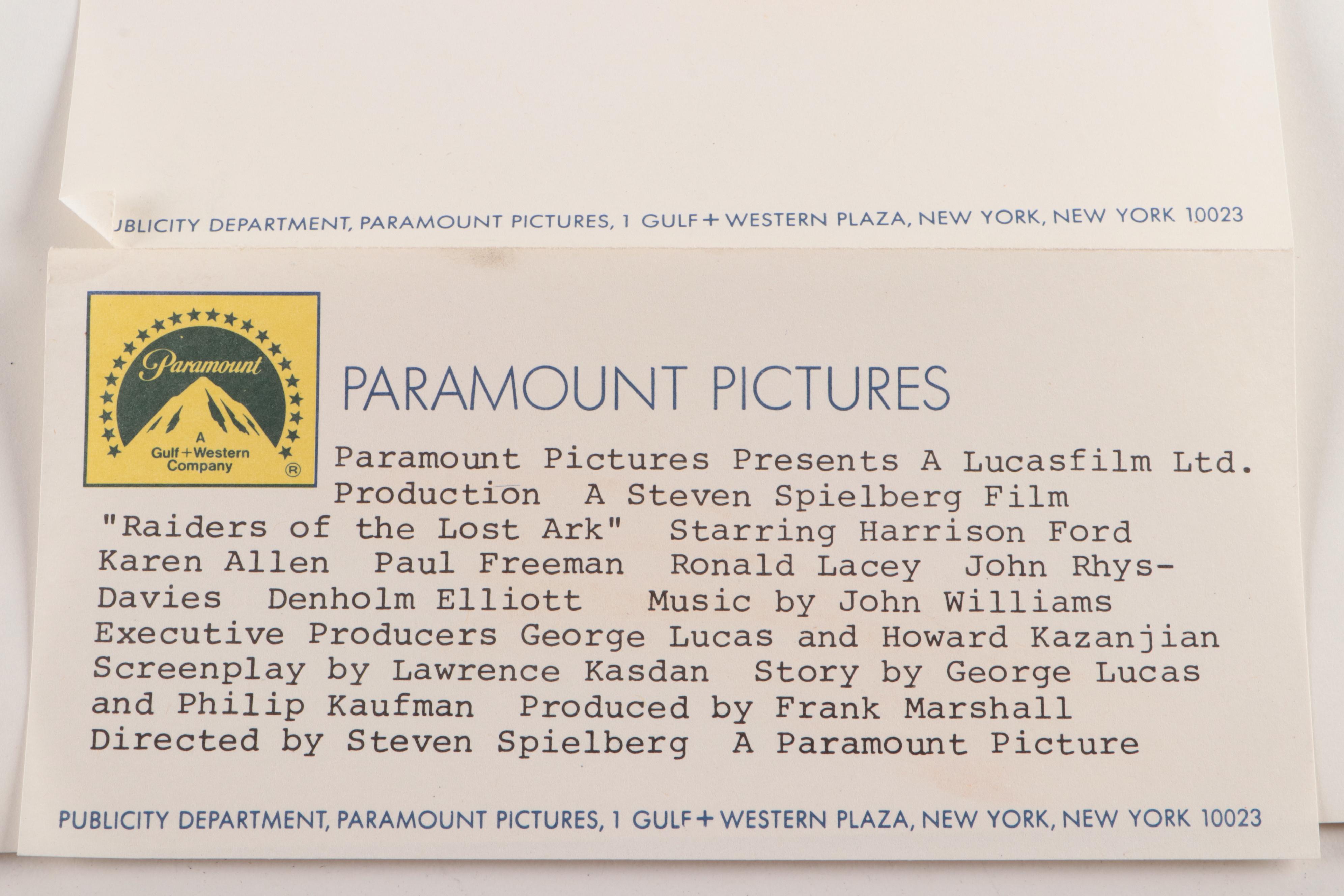 "Raiders of the Lost Ark" Paramount Pictures Film Still