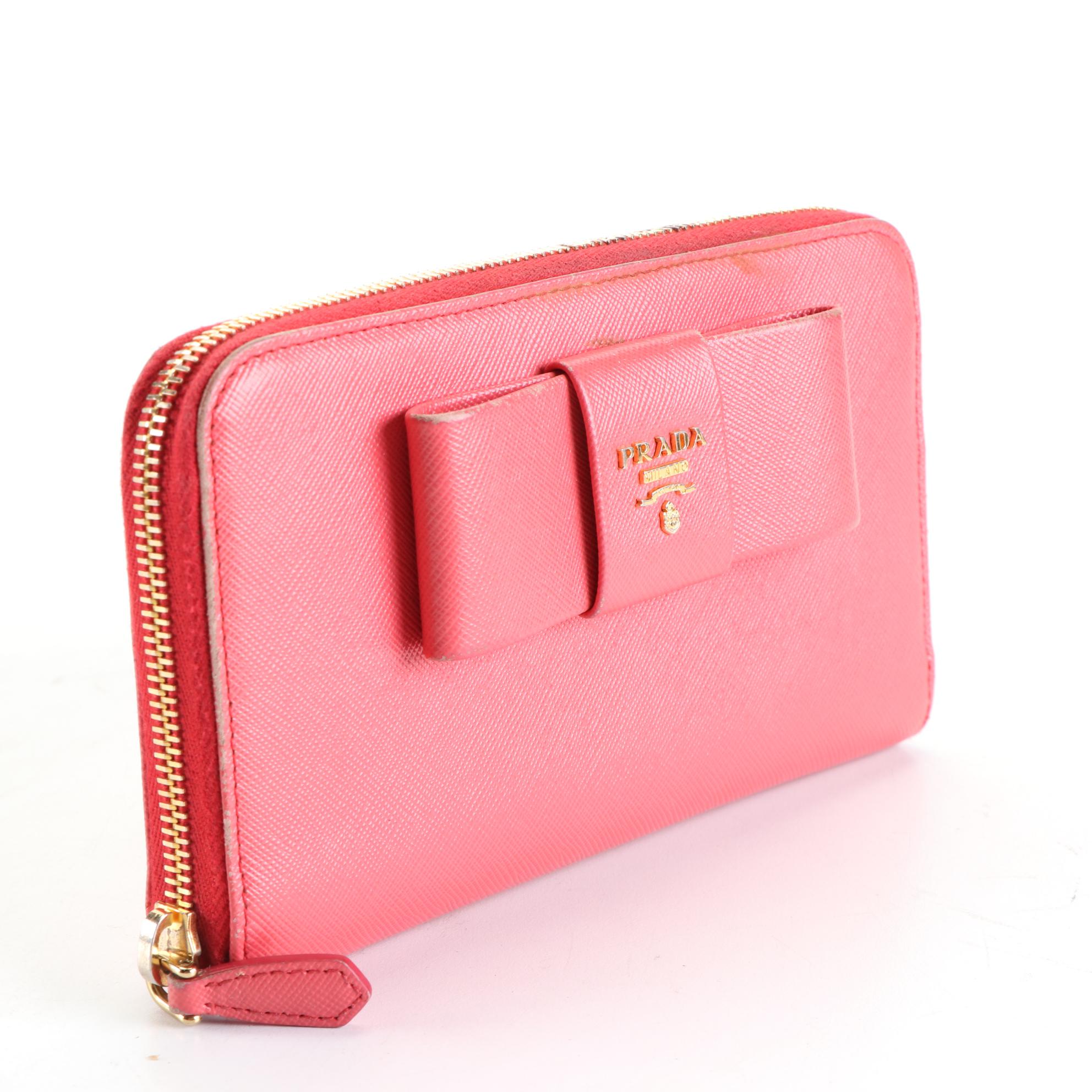 Prada Bow Wallet in Fragola Saffiano Leather with Box