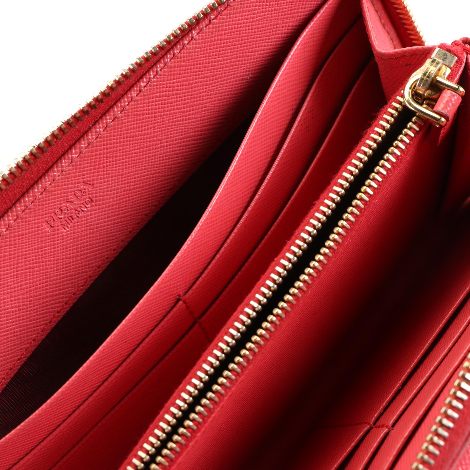 Prada Bow Wallet in Fragola Saffiano Leather with Box