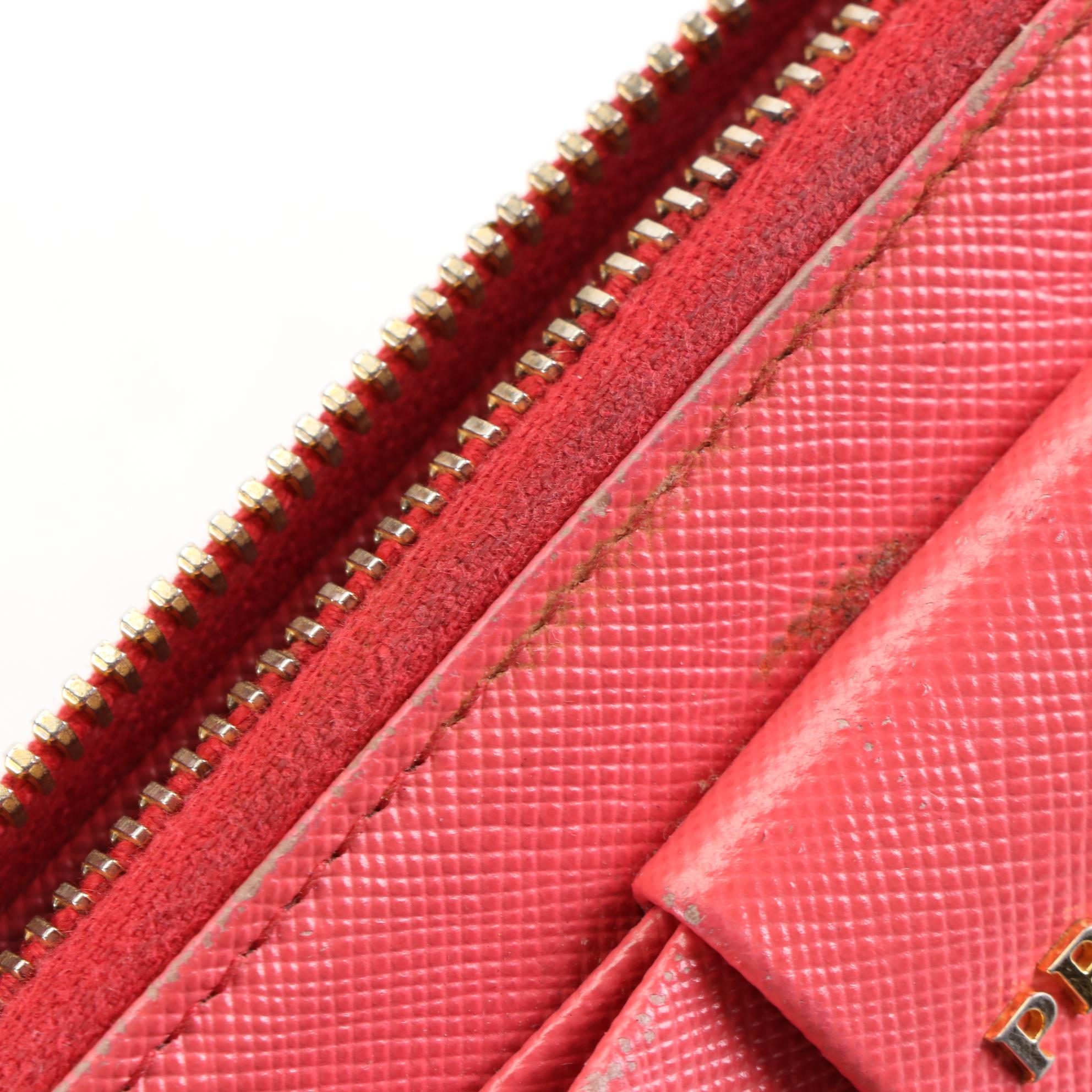 Prada Bow Wallet in Fragola Saffiano Leather with Box