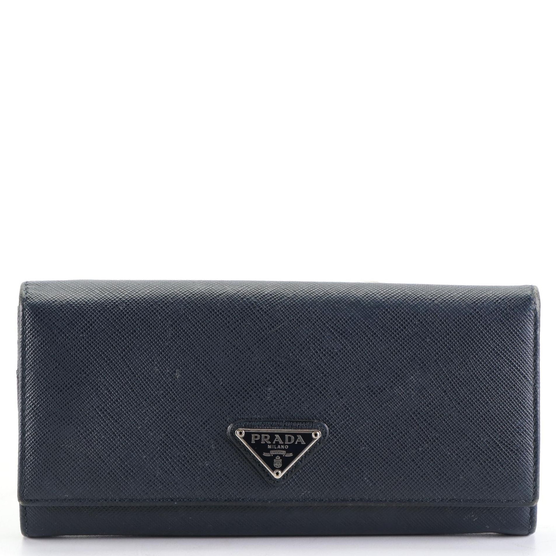 Prada Triangle Logo Flap Wallet in Saffiano Leather