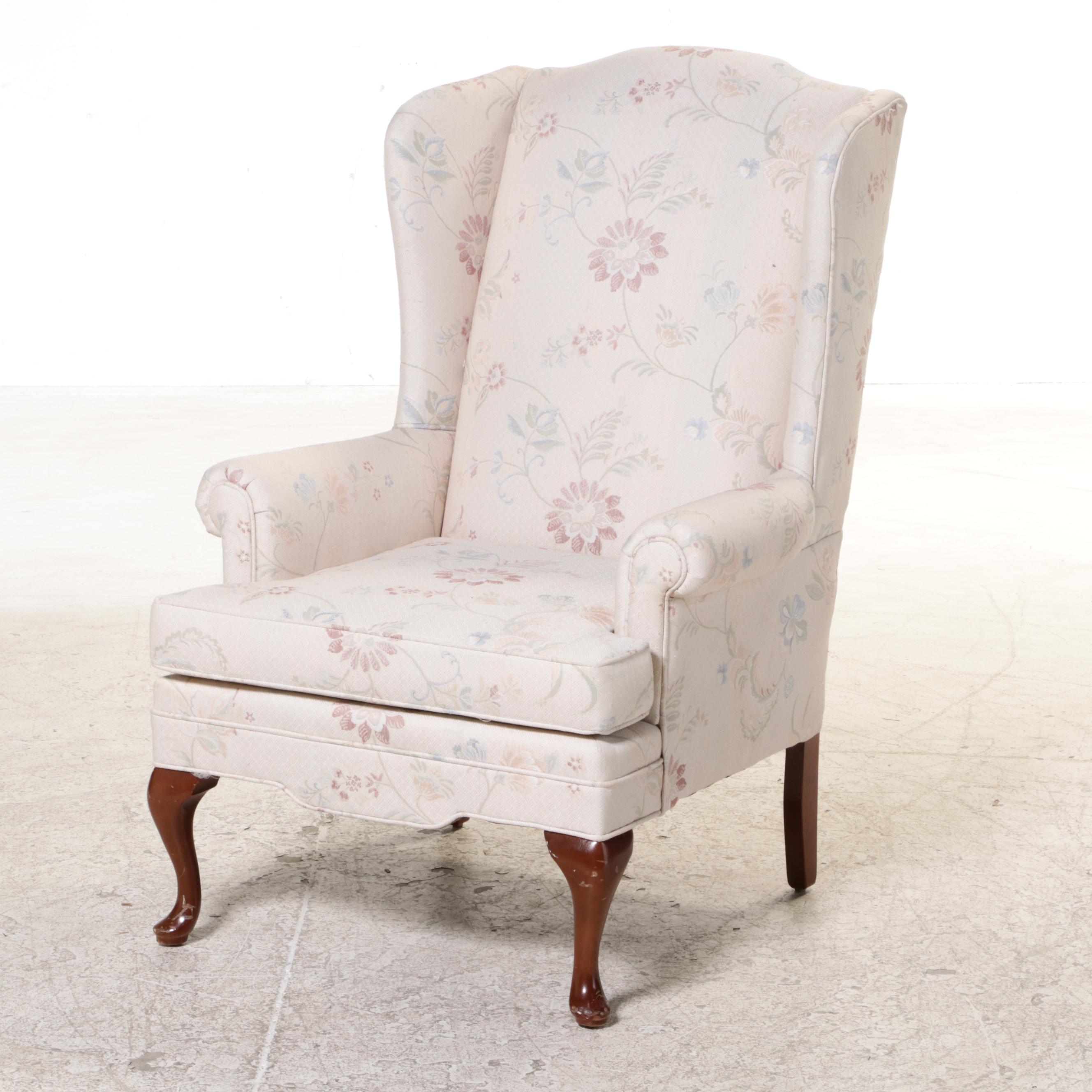 Pair of Taylorsville Custom-Upholstered Queen Anne Style Wingback Armchairs