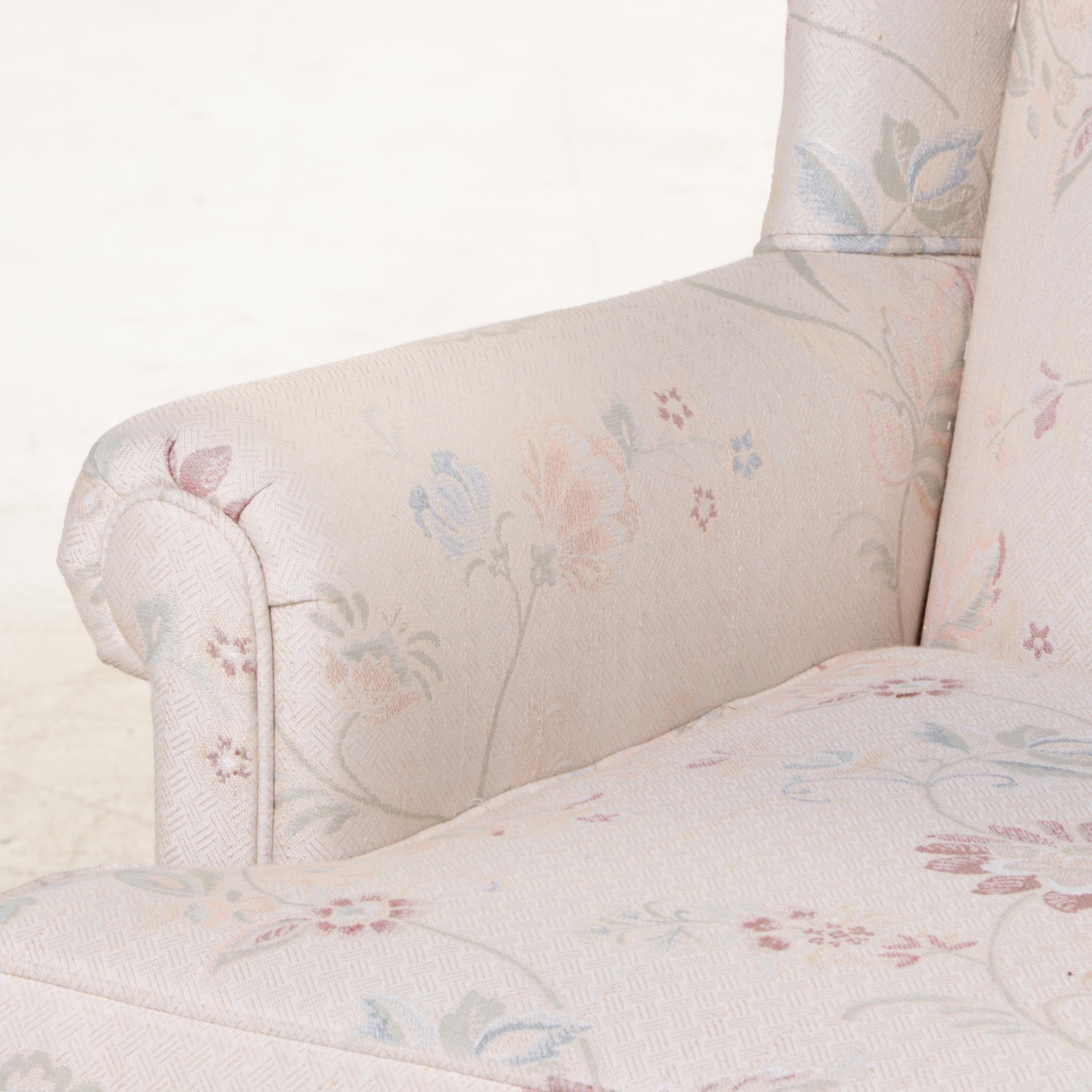 Pair of Taylorsville Custom-Upholstered Queen Anne Style Wingback Armchairs