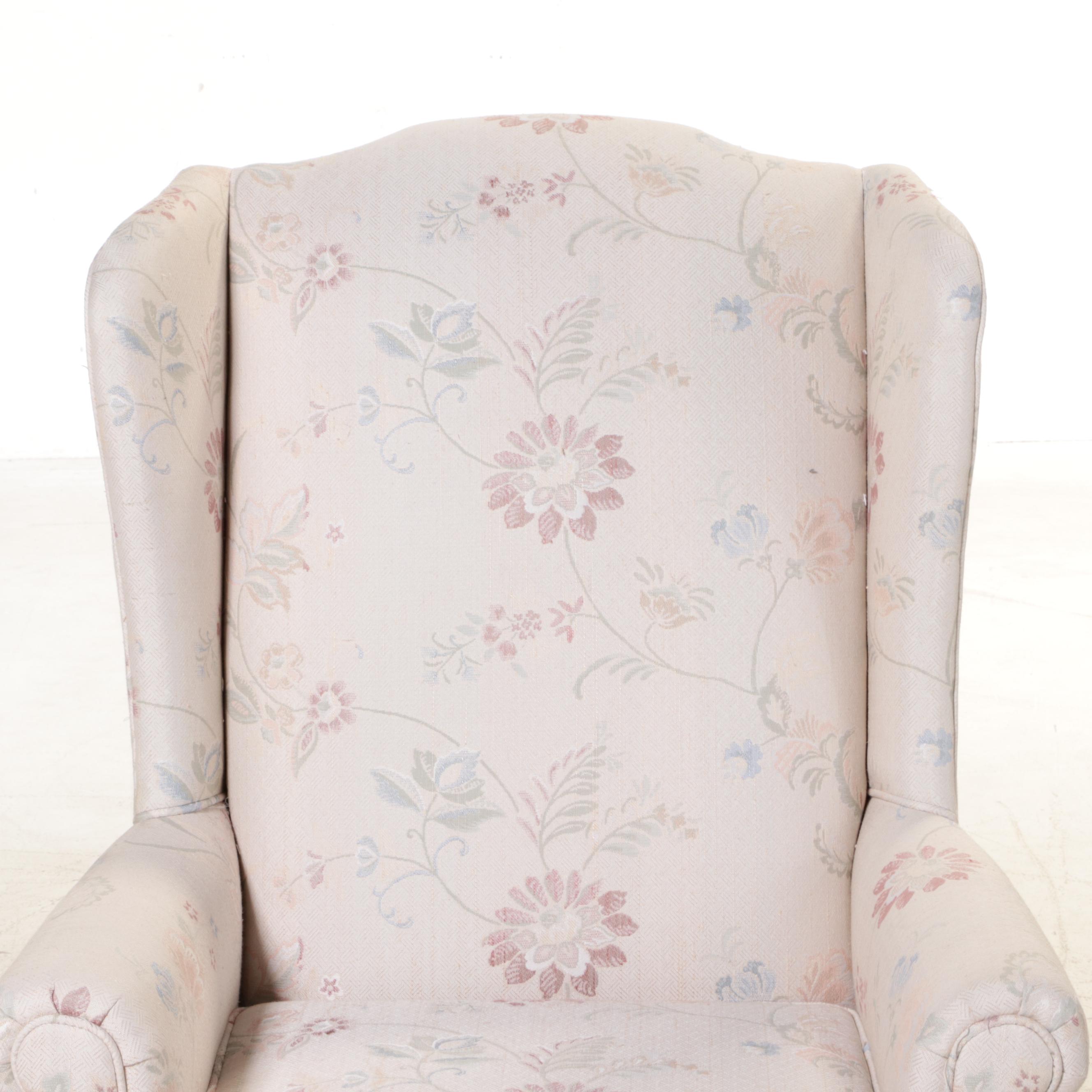 Pair of Taylorsville Custom-Upholstered Queen Anne Style Wingback Armchairs