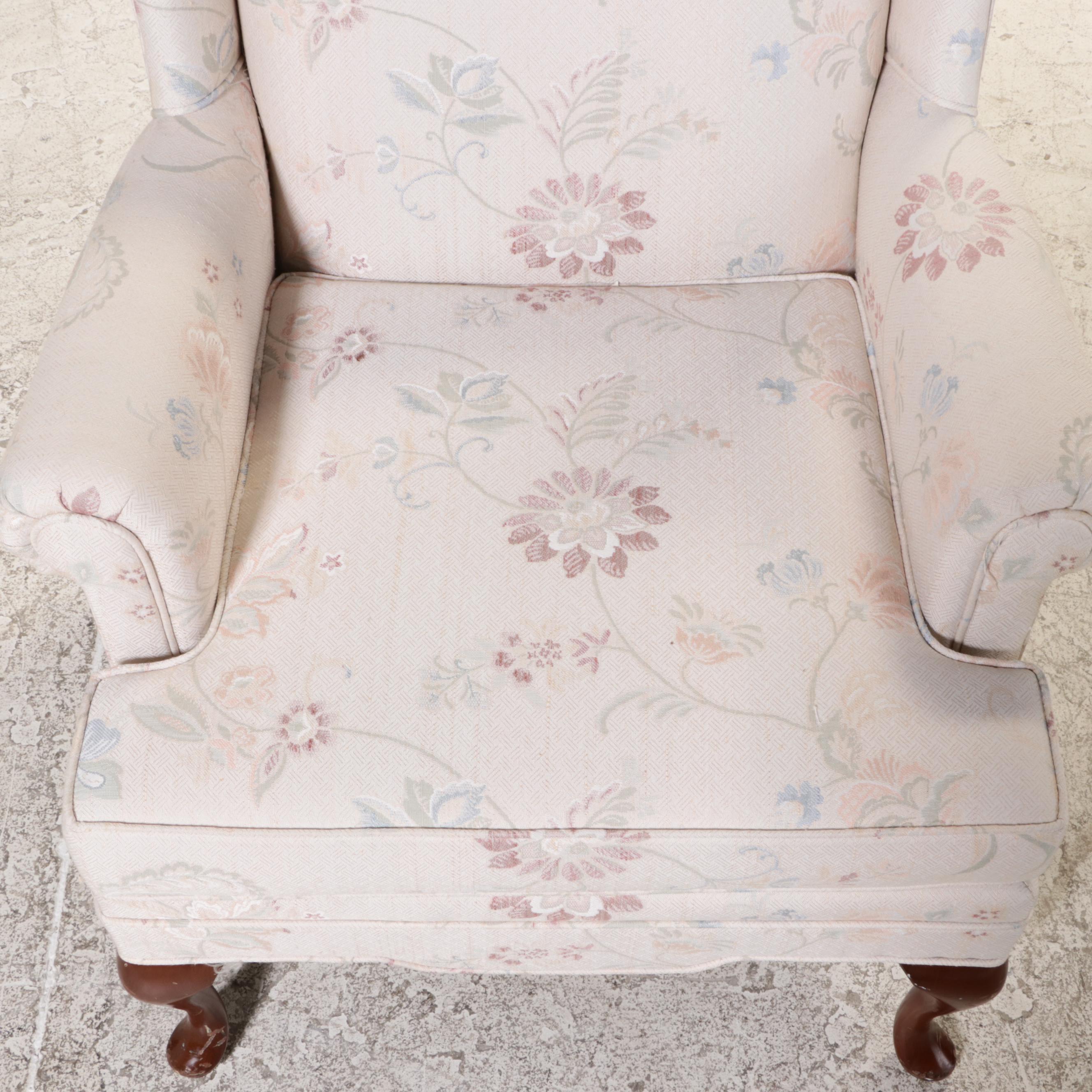 Pair of Taylorsville Custom-Upholstered Queen Anne Style Wingback Armchairs
