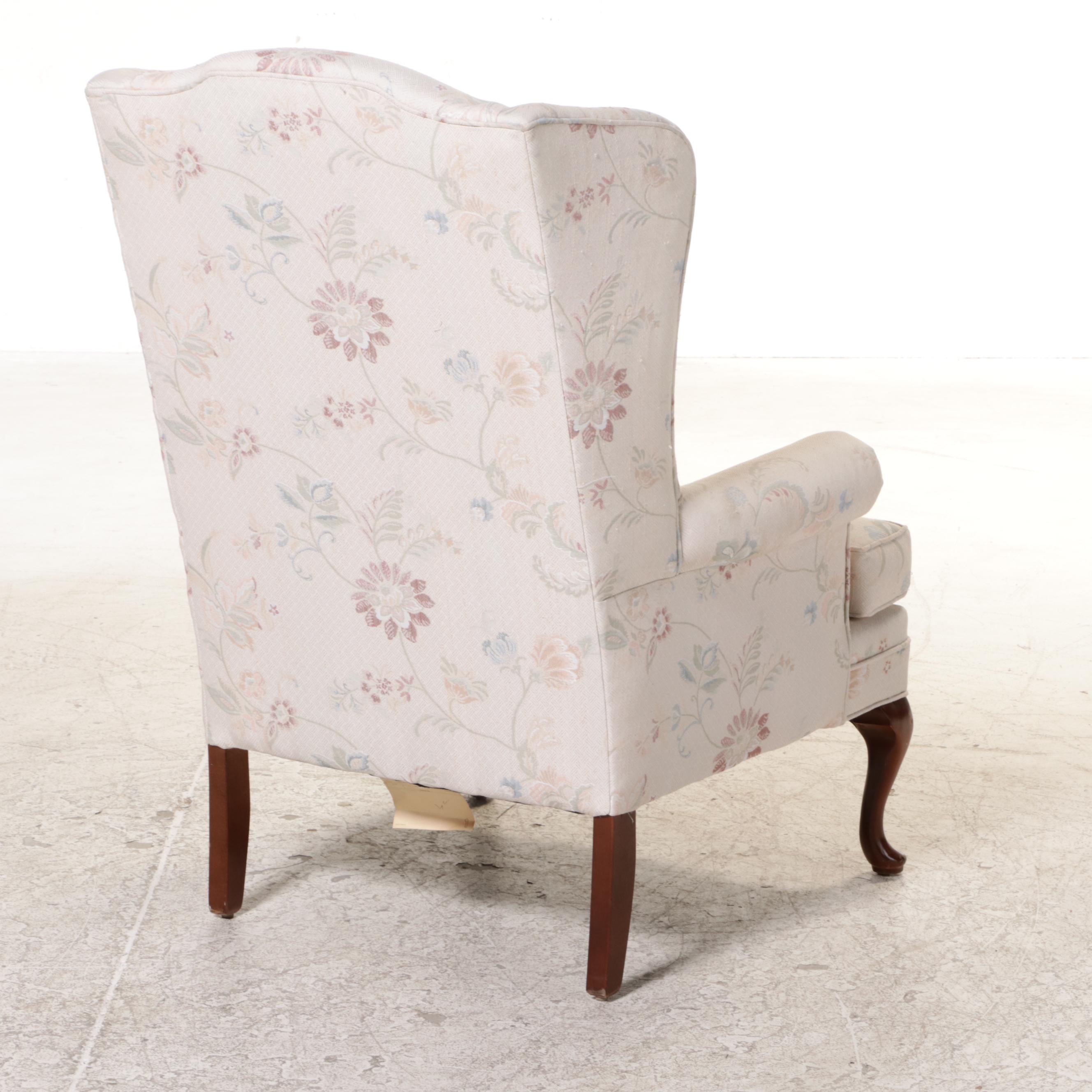 Pair of Taylorsville Custom-Upholstered Queen Anne Style Wingback Armchairs