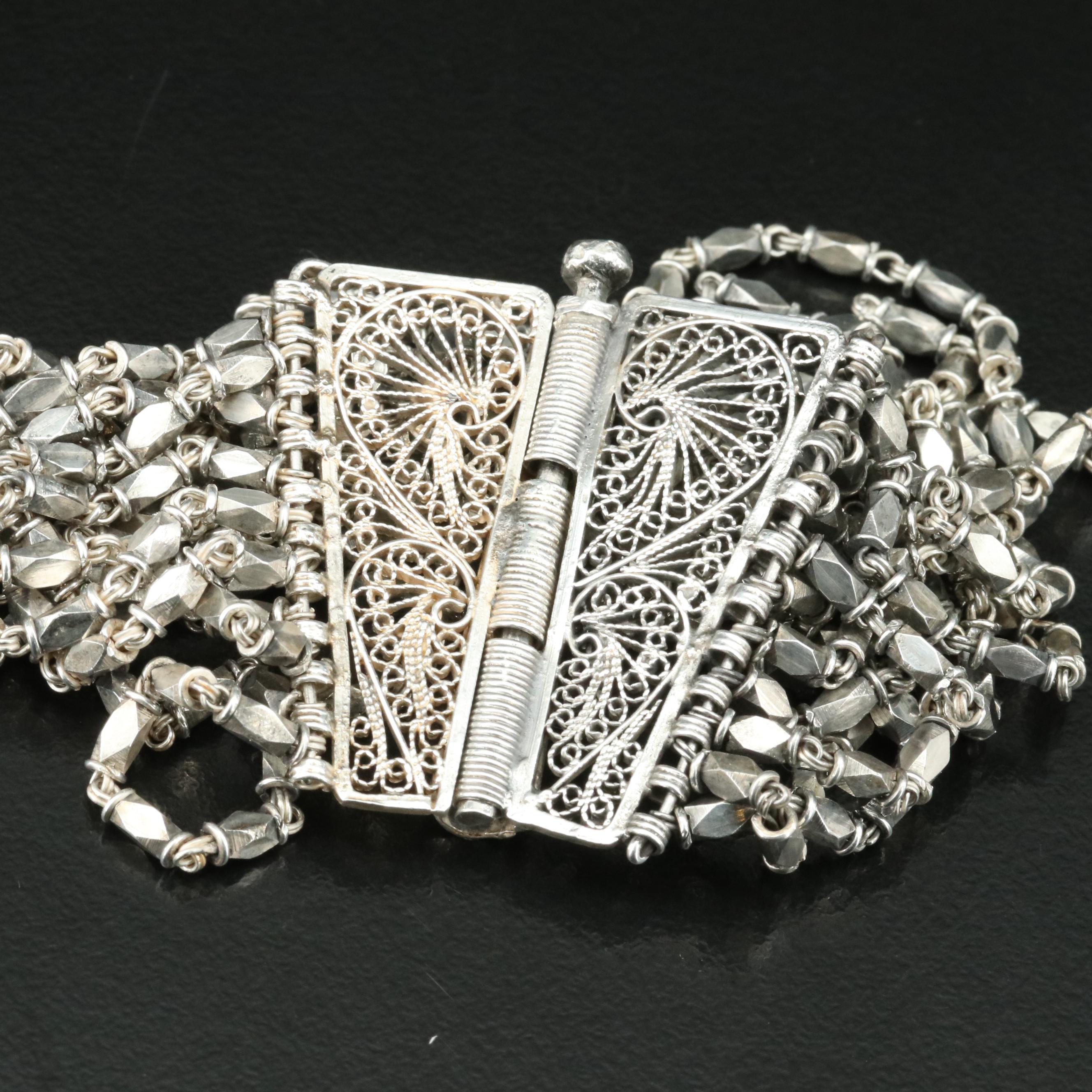 Sterling Multi-Strand Bracelet with Filigree Clasp