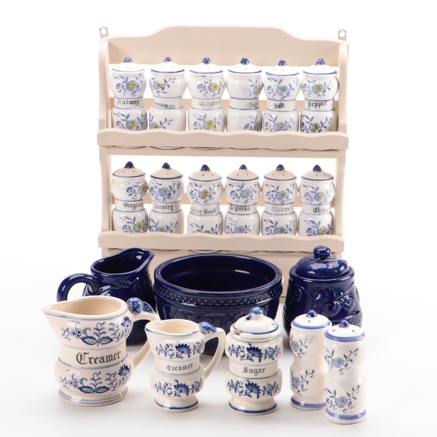 Blue Onion Porcelain Spice Jars and Table Accessories with Blue Ceramic Ware