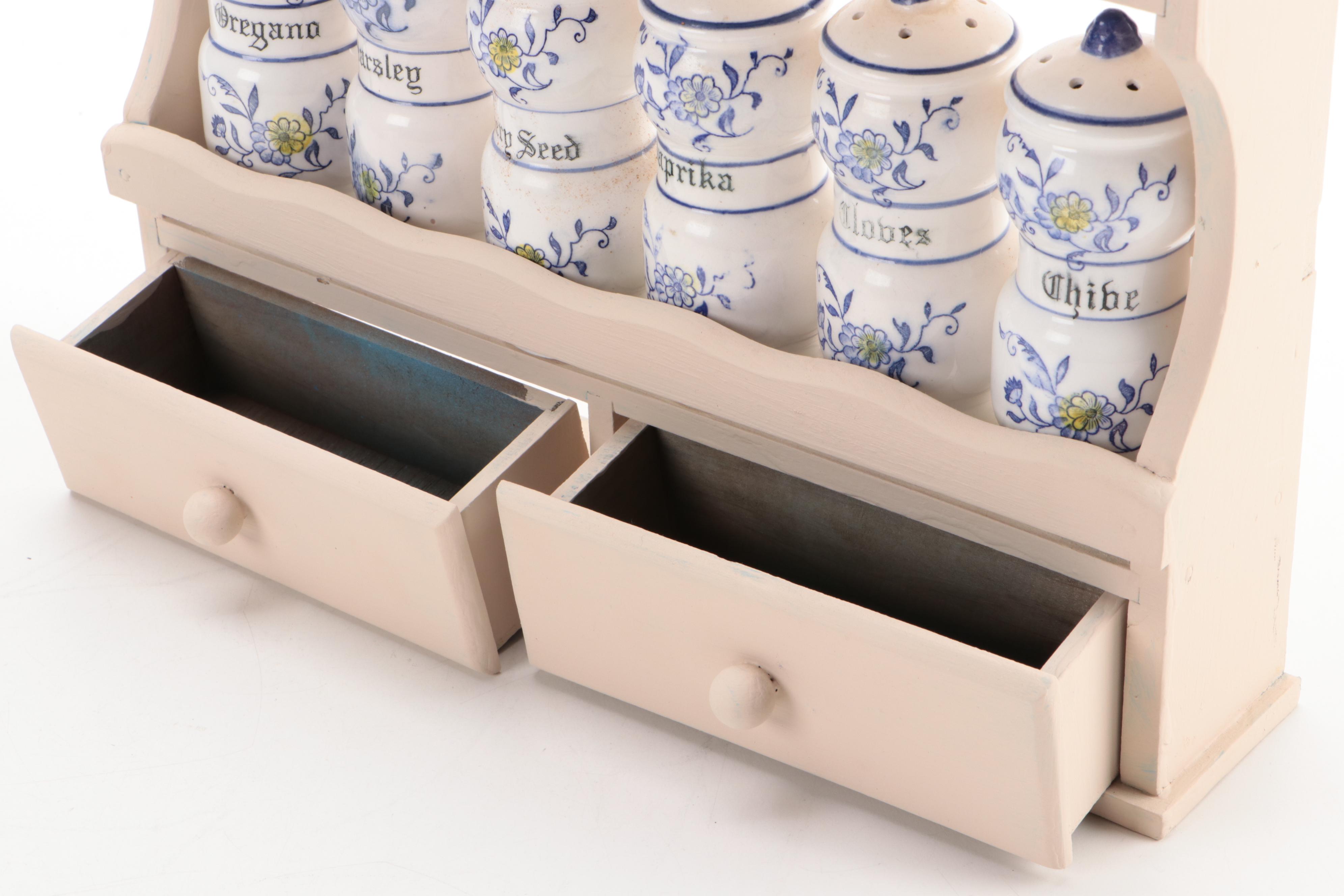 Blue Onion Porcelain Spice Jars and Table Accessories with Blue Ceramic Ware