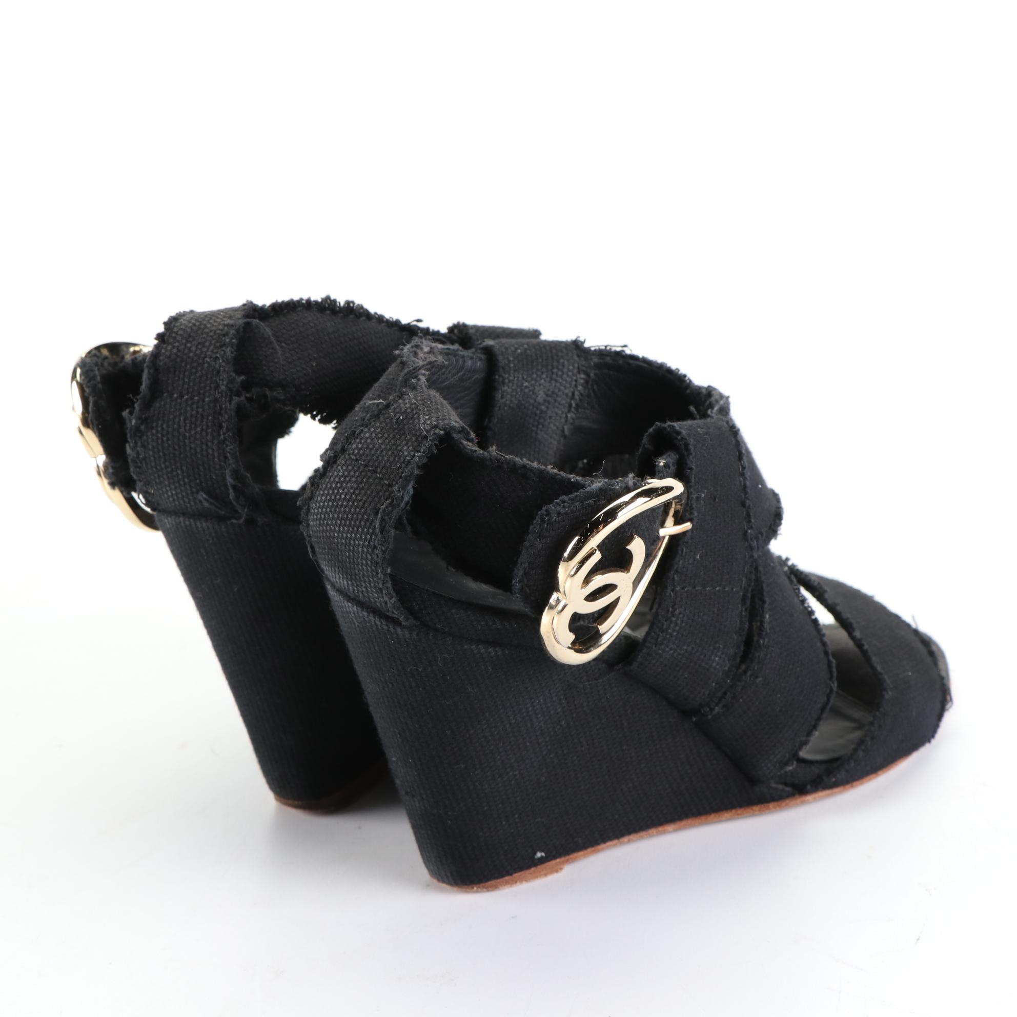 Chanel Canvas Wedge Sandals