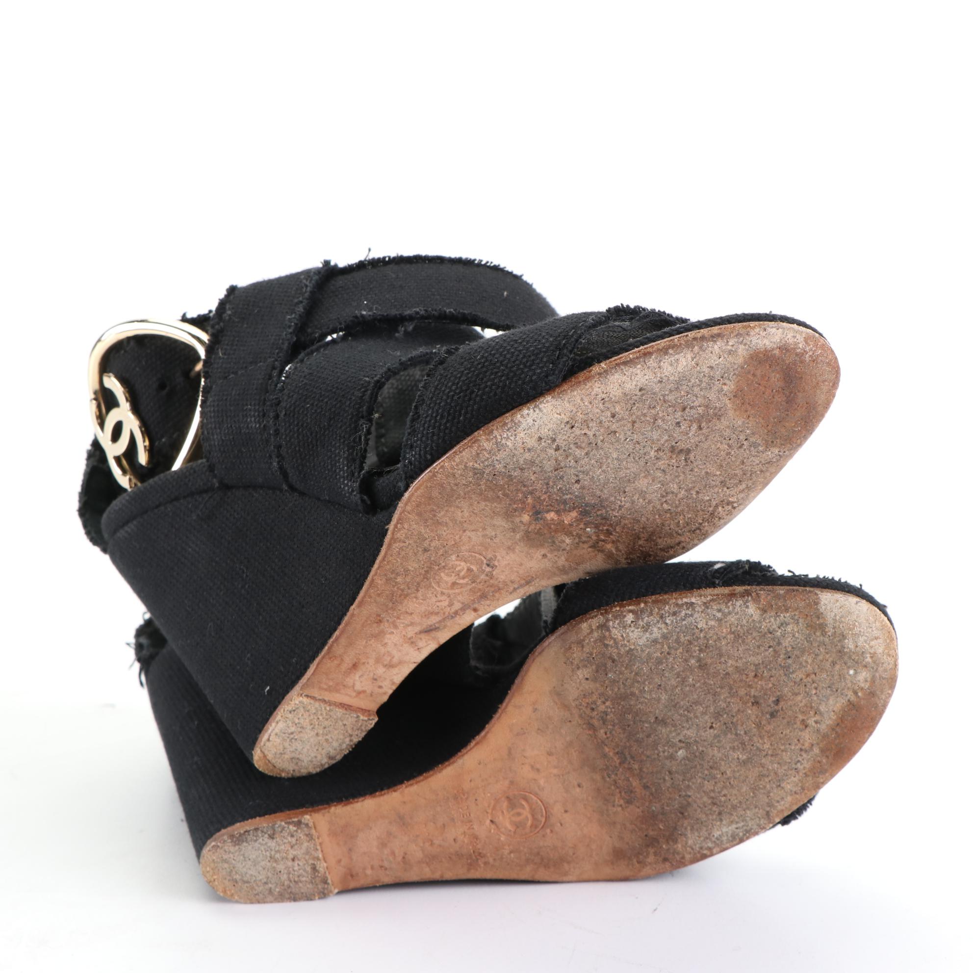 Chanel Canvas Wedge Sandals