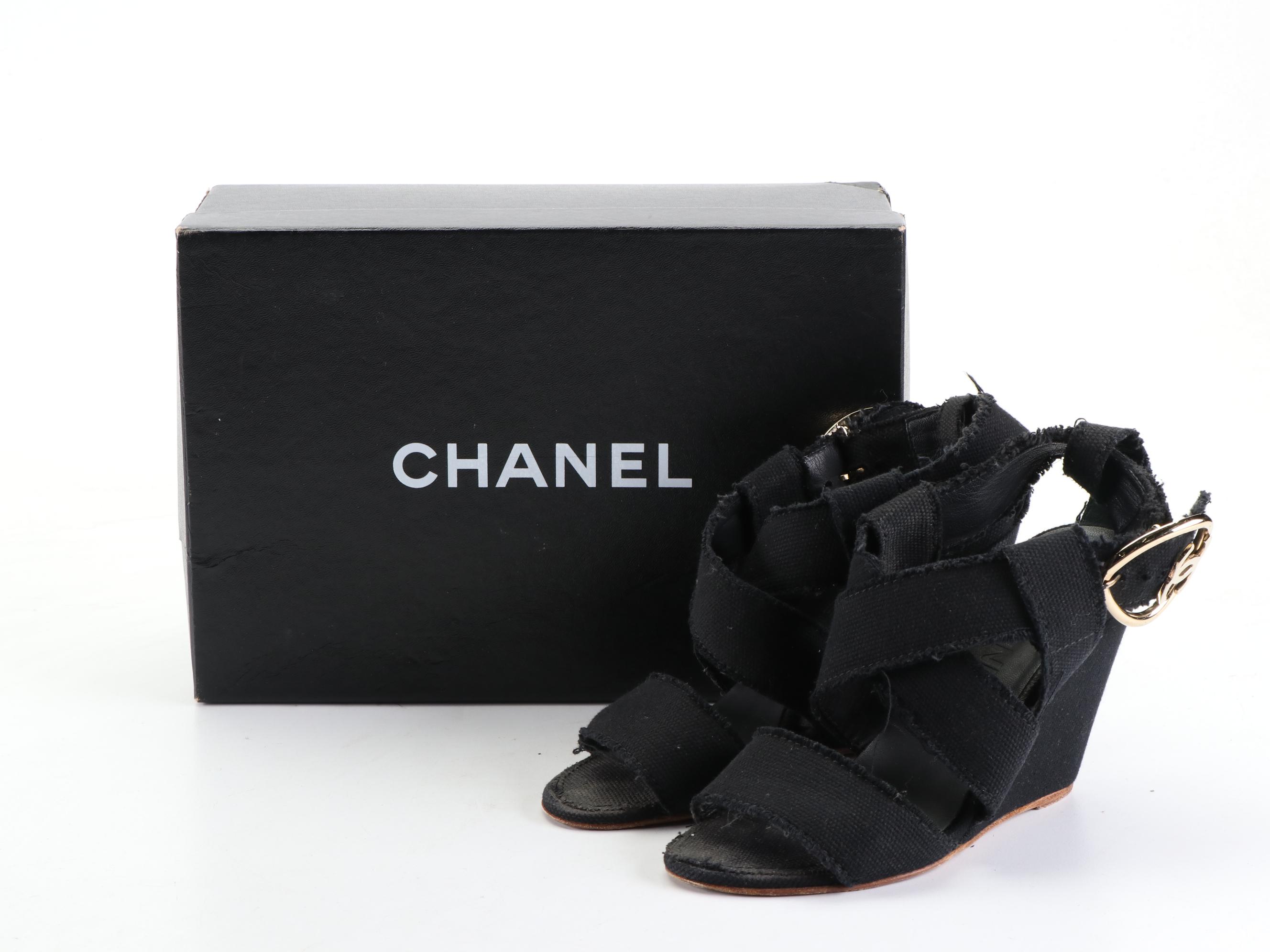 Chanel Canvas Wedge Sandals