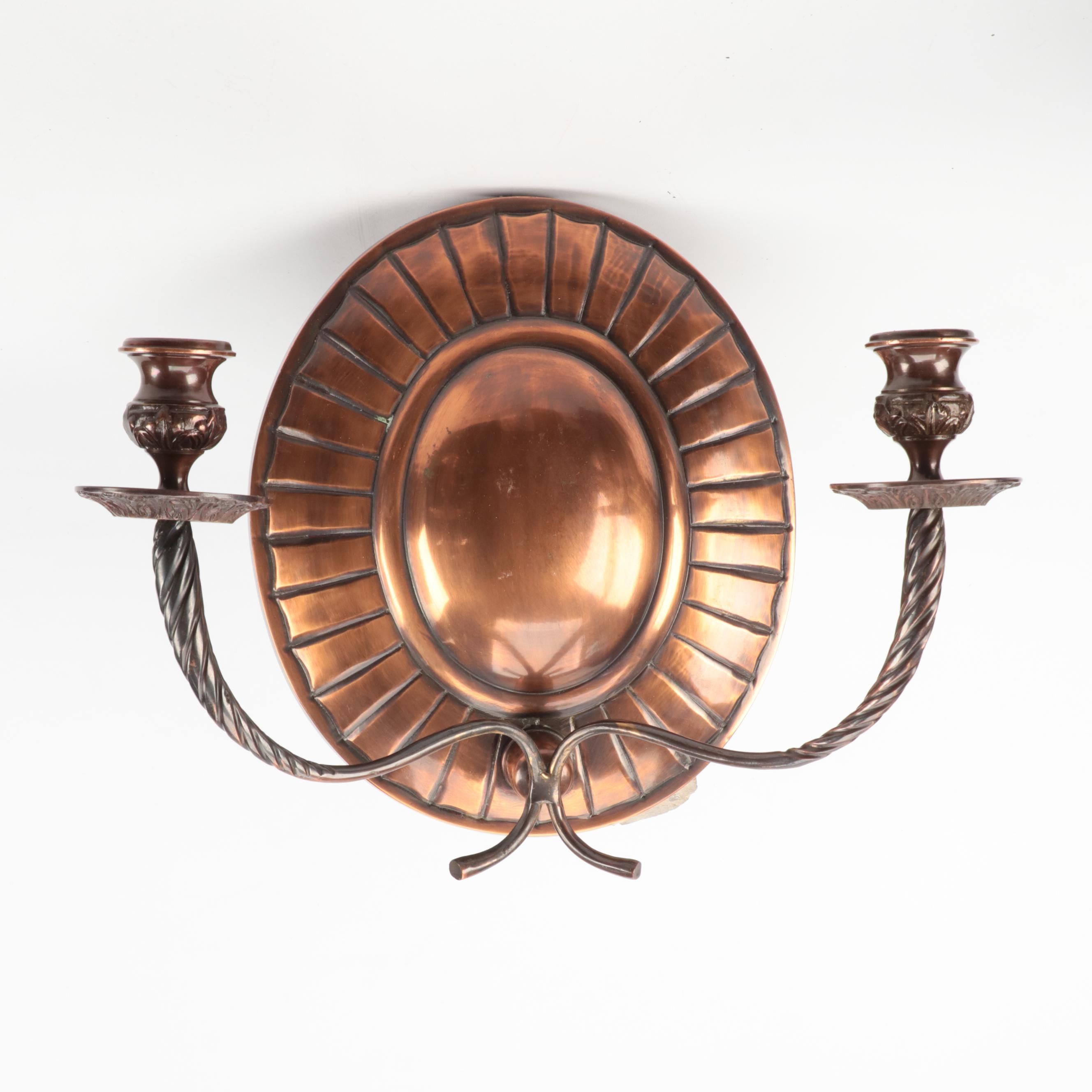 Copper Candle Wall Sconce with Charger and Other Primitive Décor