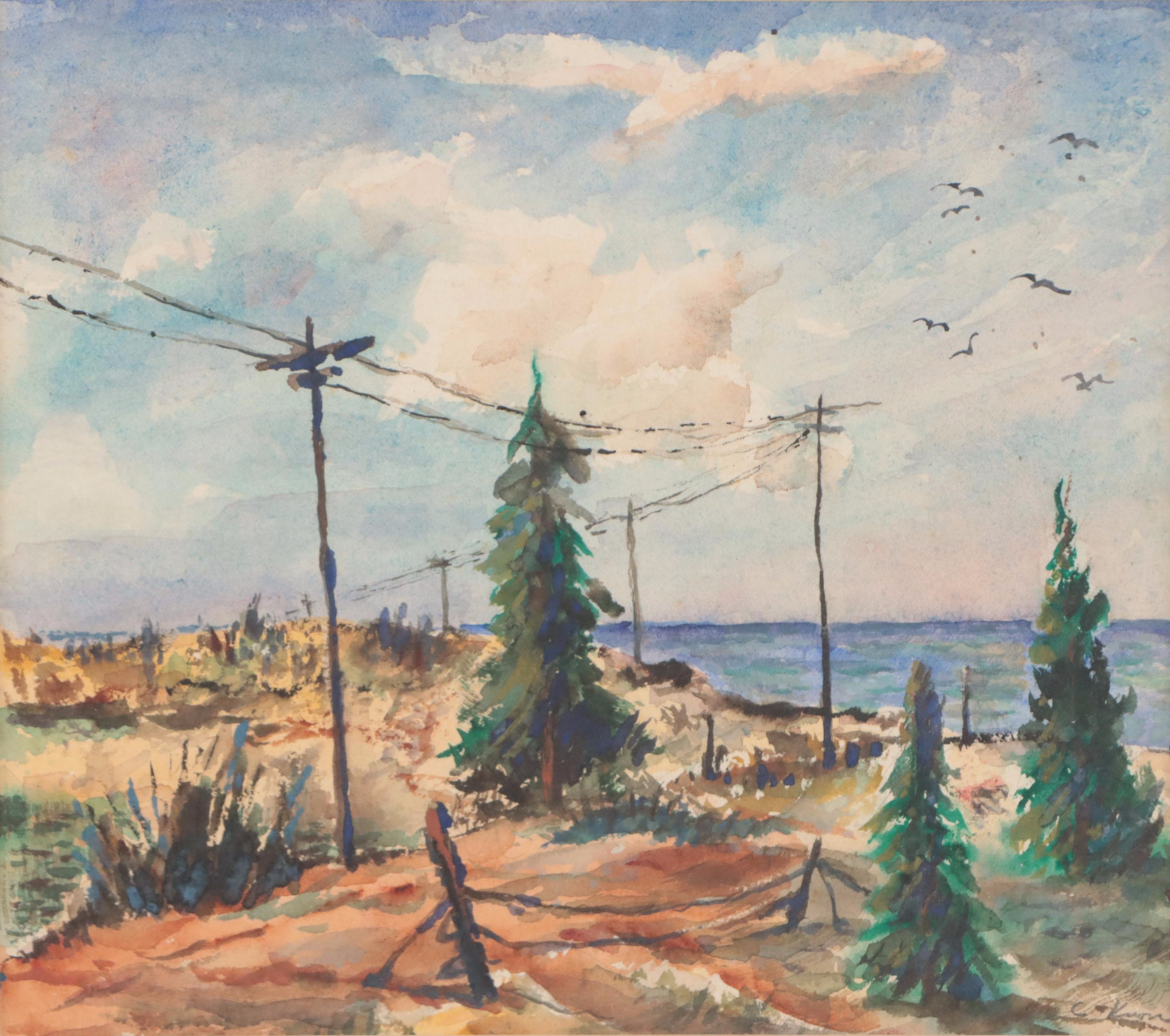 Landscape Watercolor Painting, Late 20th Century
