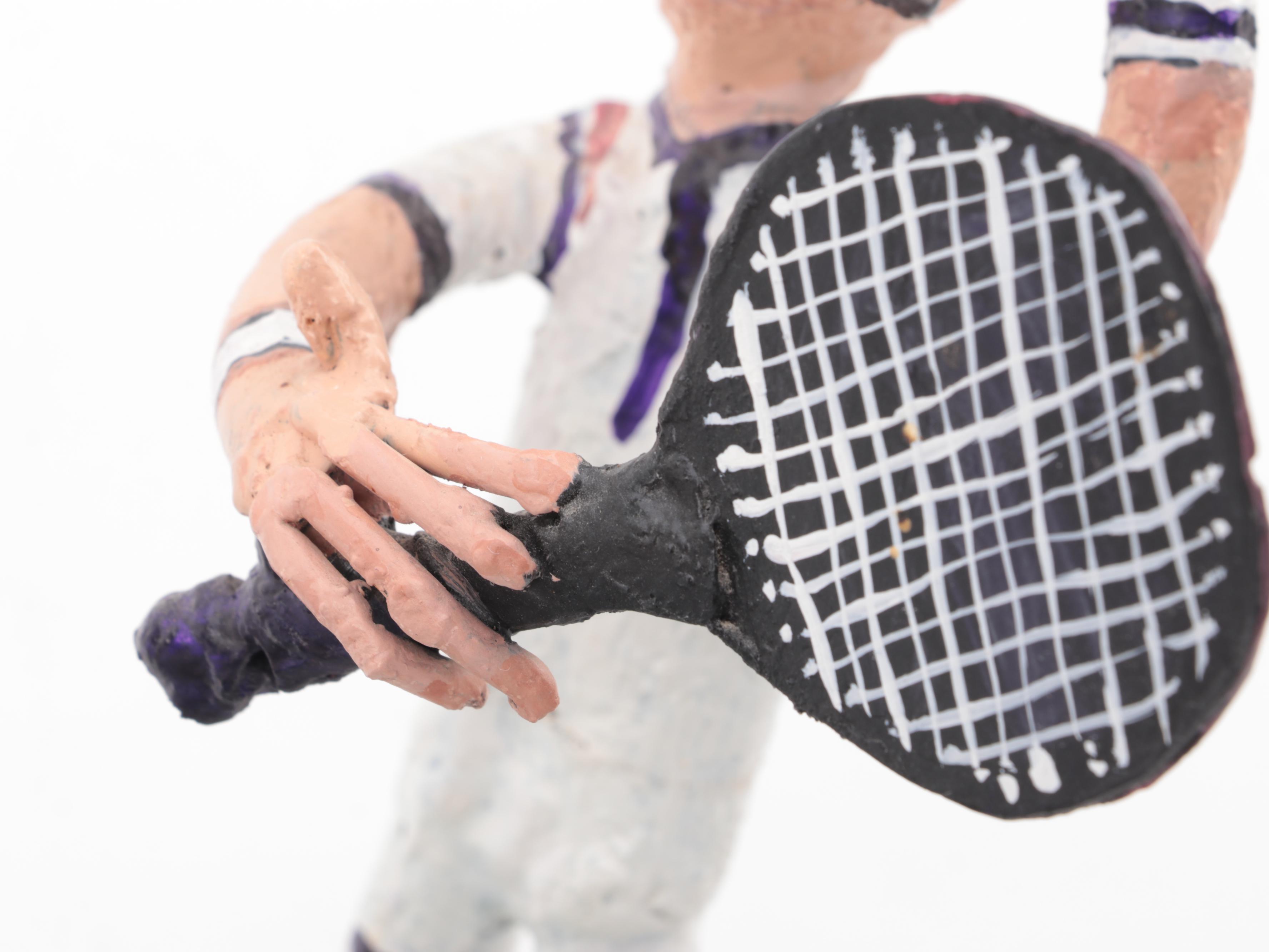Hand Painted Metal Sculpture of Tennis Players